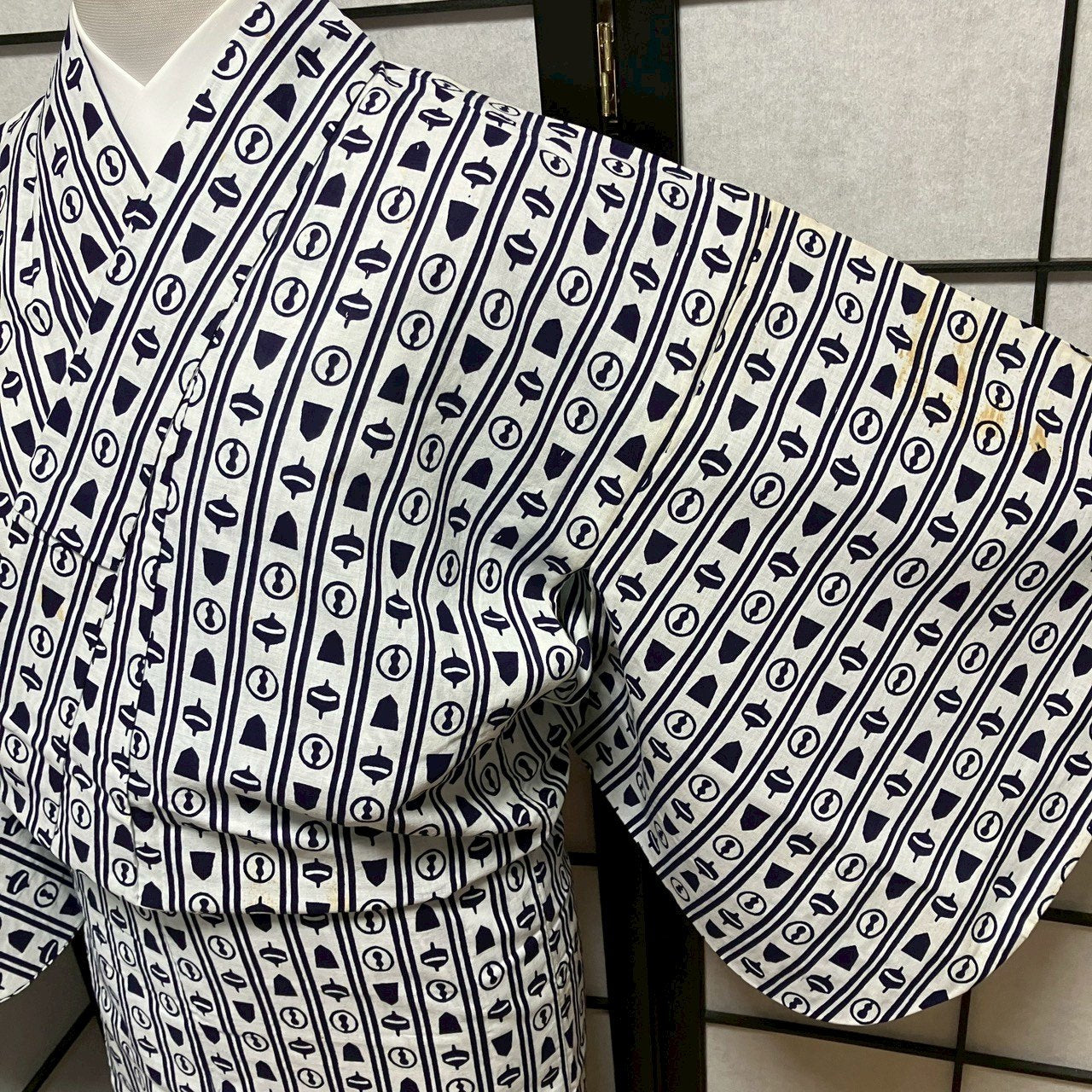 ［9481］浴衣 縞帳古典文様 ゆかた レディース リメイク 綿