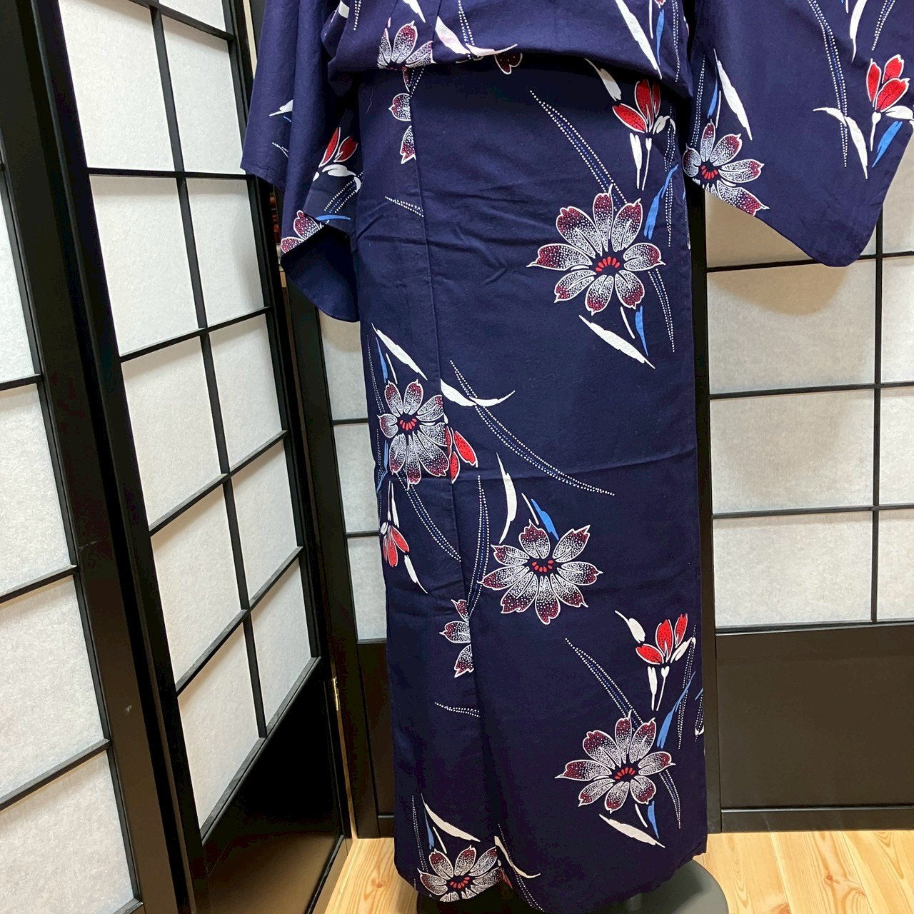 ［9488］浴衣 枝花文様 ゆかた レディース リメイク 綿