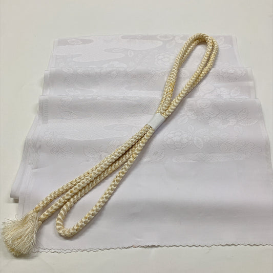 ［9782］帯締め 帯揚げ セット 草花文様 白 正絹 着物 帯絞め