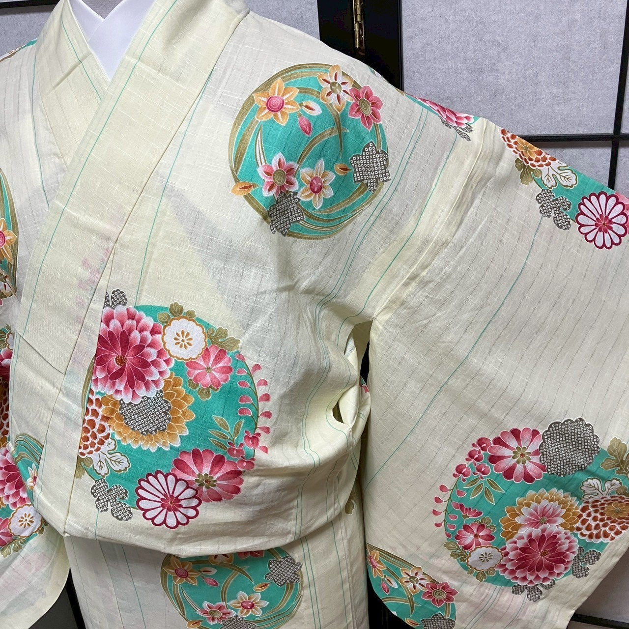 ［9145］浴衣 未使用 花丸文様 ゆかた レディース リメイク 綿