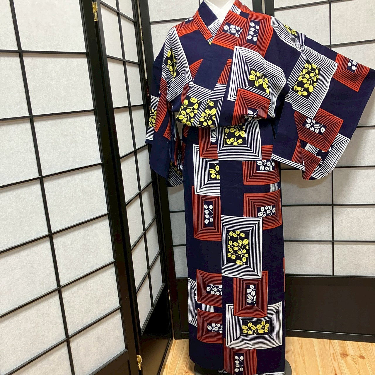 8761# Japanese Yukata Womens Vintage Fabric Cotton Robe Kimono Traditional