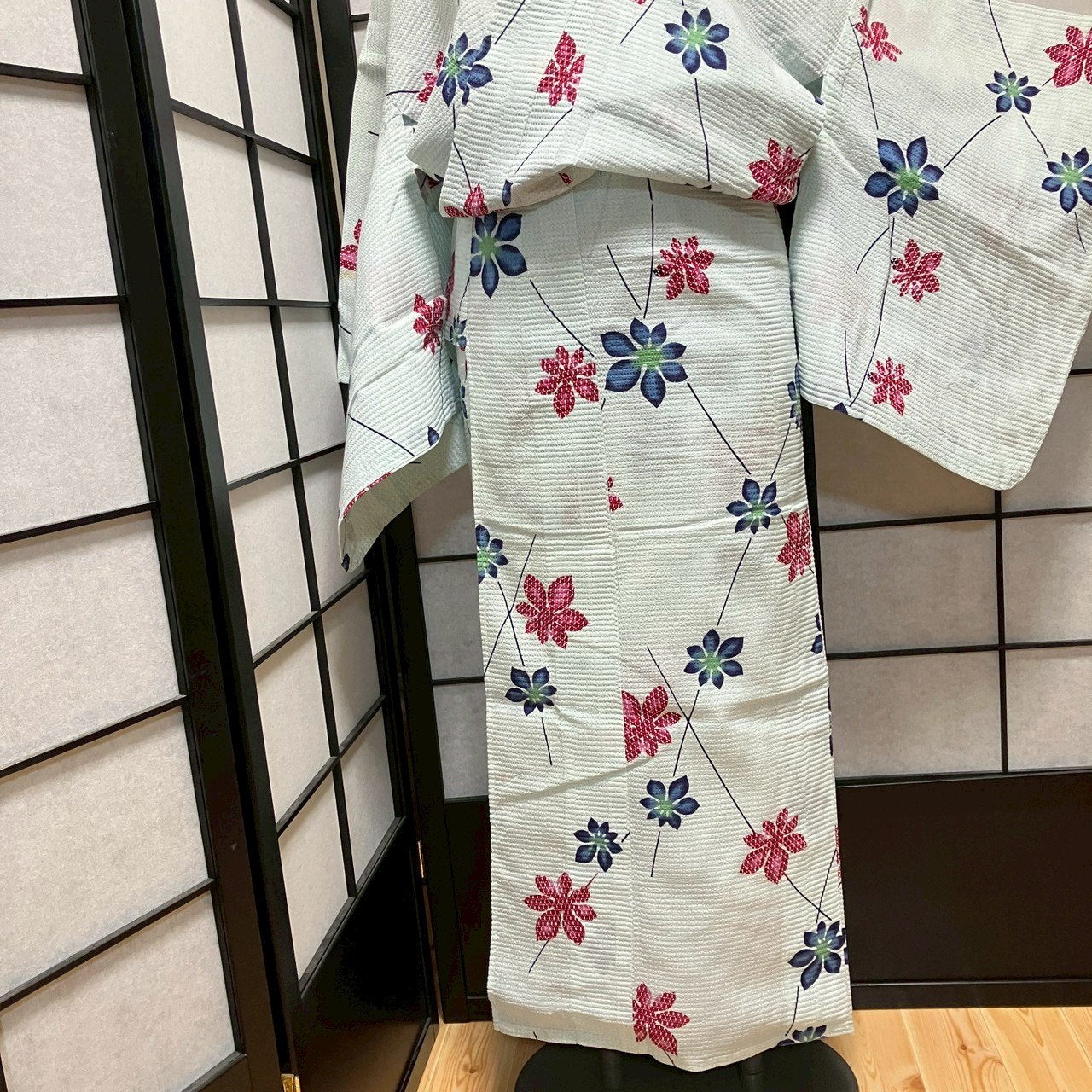 ［9485］浴衣 枝花文様 絞り調 ゆかた レディース リメイク 綿