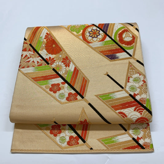 8999# Japanese Vintage Fukuro Obi Belt Kimono Fabric Silk Traditional Embroidery