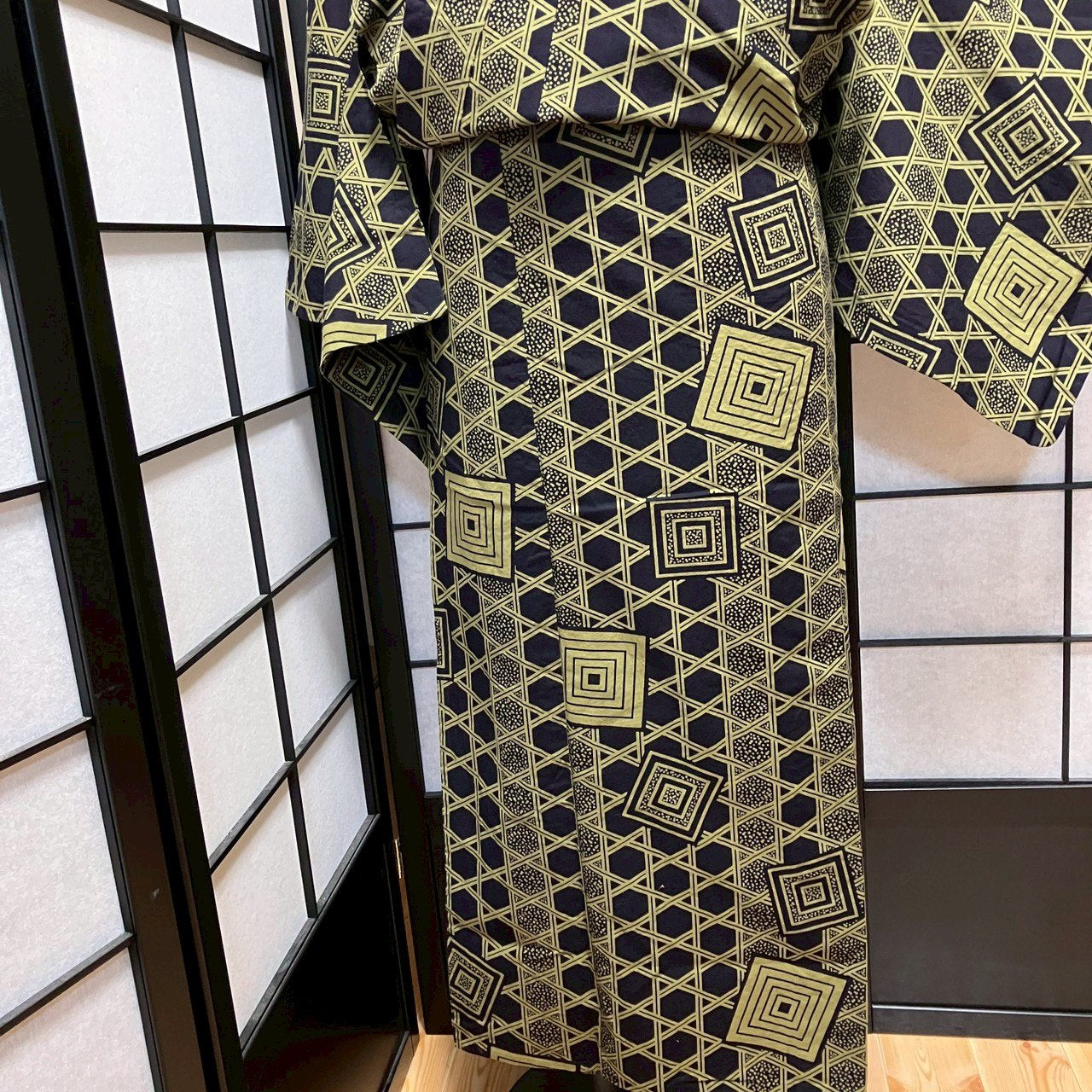 ［9164］浴衣 美品 色紙籬文様 ゆかた レディース 綿 リメイク