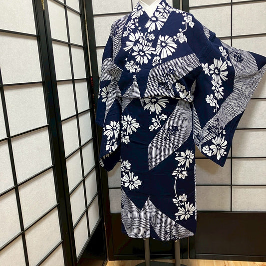 9429# Japanese Yukata Womens Vintage Fabric Cotton Robe Kimono Traditional