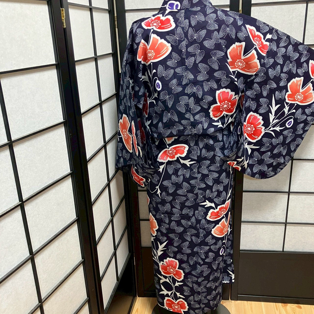 ［9464］浴衣 美品 草花舞鶴文様 ゆかた レディース リメイク 綿