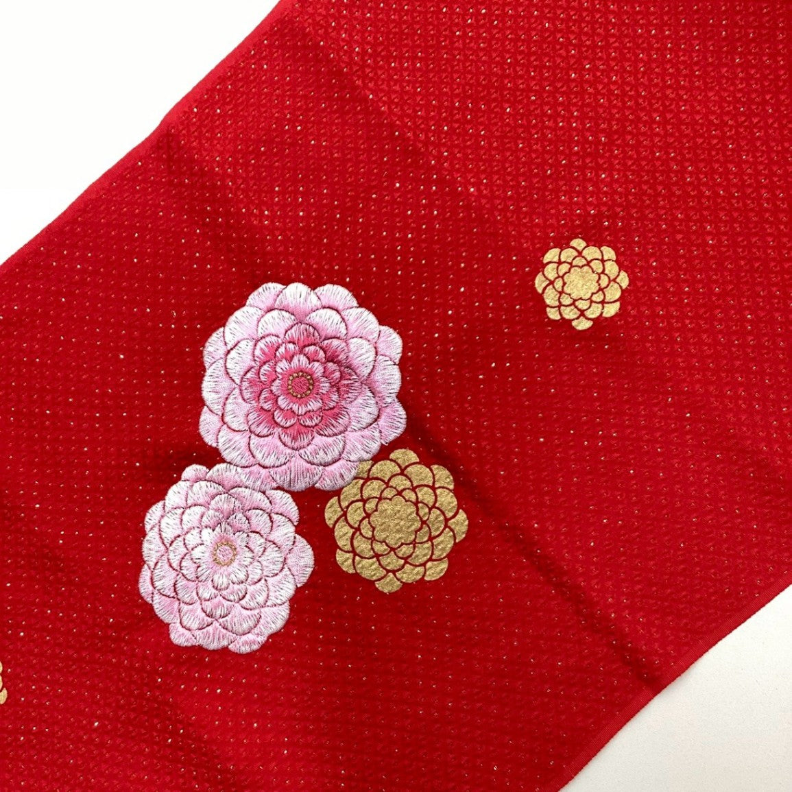［8290］帯締め 帯揚げ セット 草花文様 刺繍 金通し地 正絹 着物 帯絞め