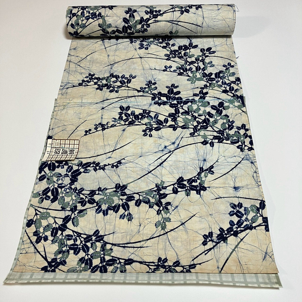 ［9517］浴衣 反物 綿 一反 着尺 東京染 草葉模様