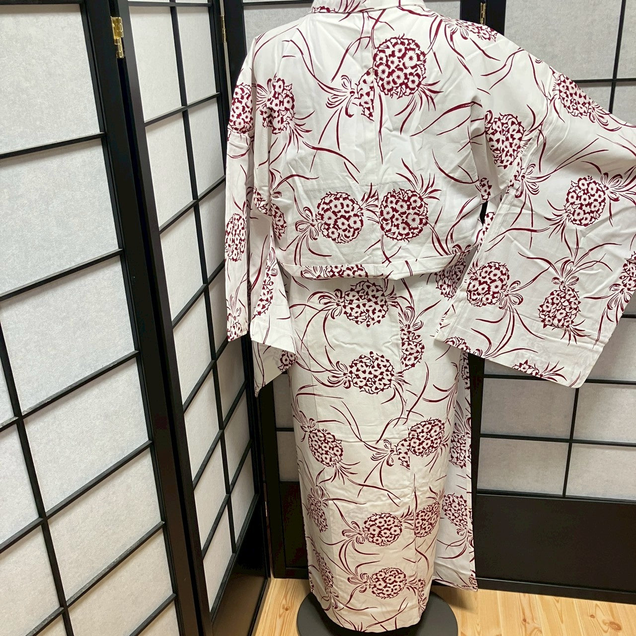 ［9475］浴衣 花束文様 白 ゆかた レディース 綿 リメイク
