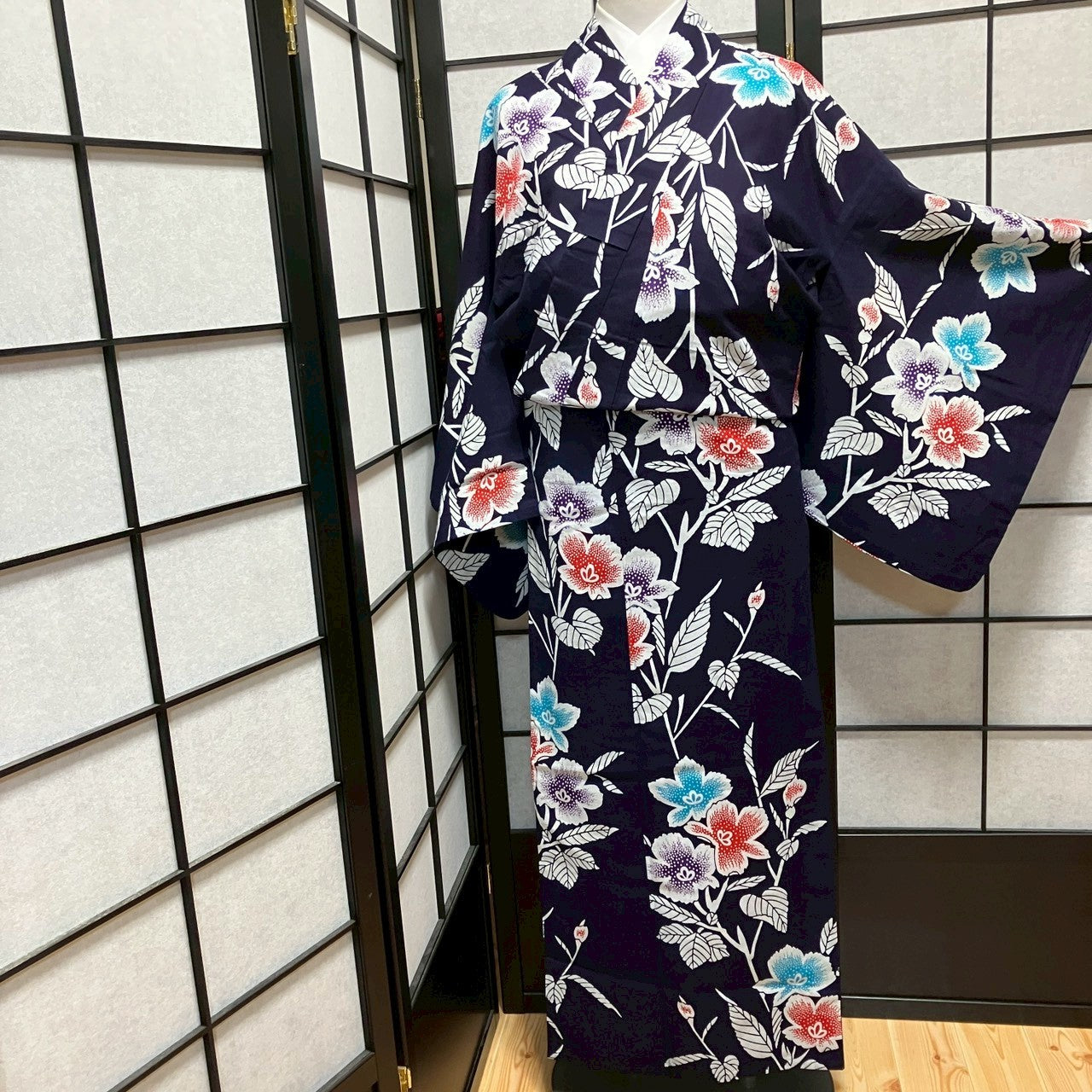 ［9472］浴衣 草花文様 ゆかた レディース リメイク 綿