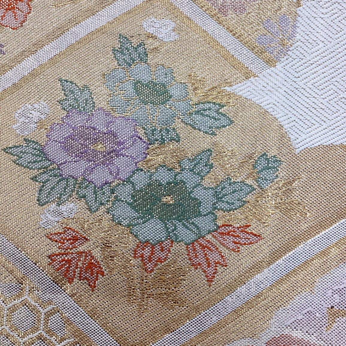 ［8878］袋帯 花菱鳳凰文様 金彩 六通 正絹 着物 フォーマル