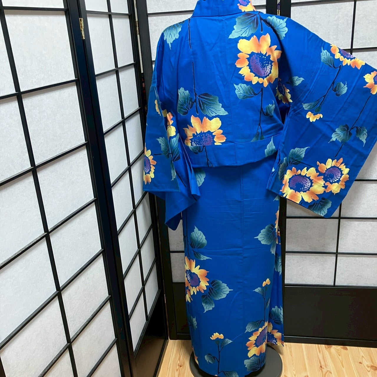 ［9138］浴衣 向日葵文様 ひまわり ゆかた レディース リメイク 綿