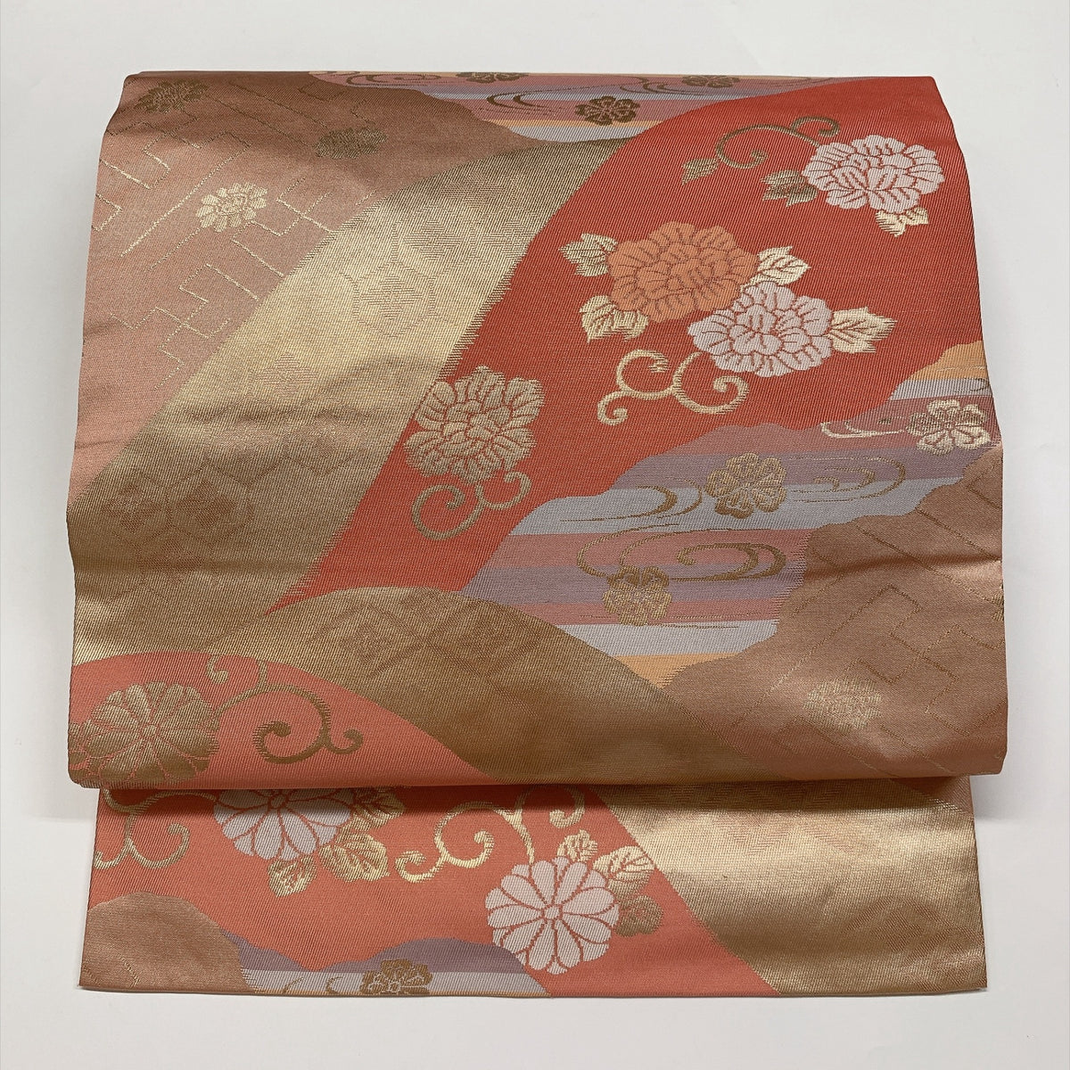 ［9318］名古屋帯 草花吉祥文様 金彩 九寸 正絹 着物