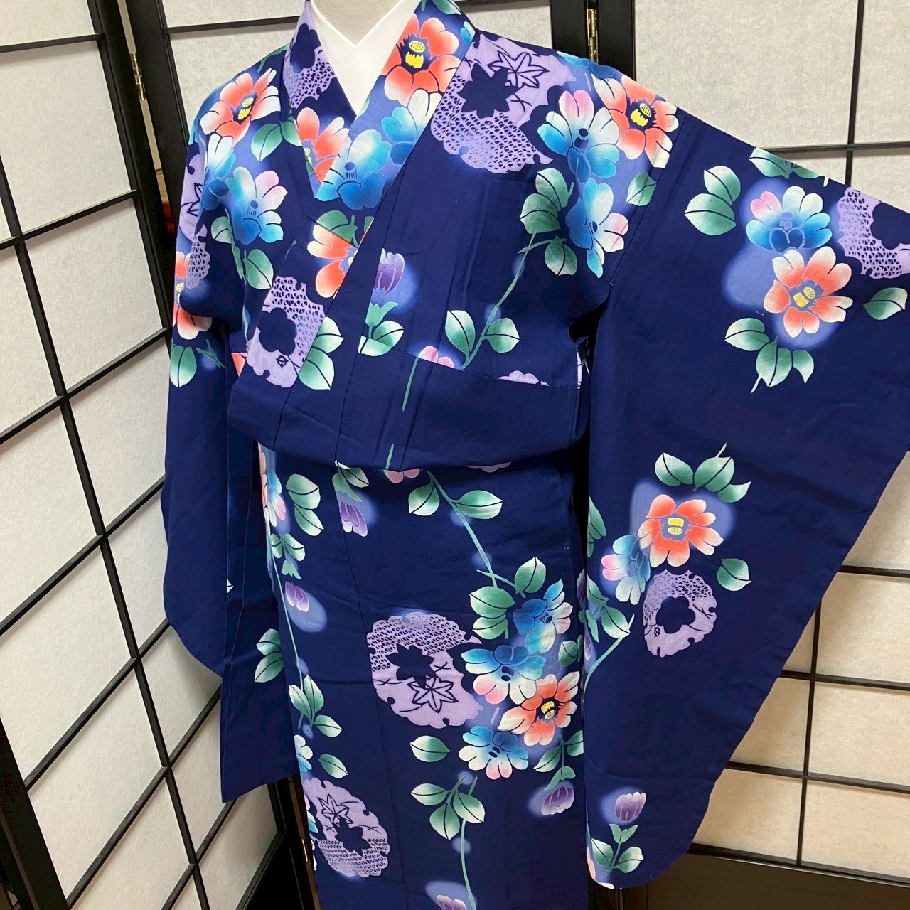 ［9099］浴衣 草花雪輪文様 ぼかし 綿 レディース ゆかた リメイク