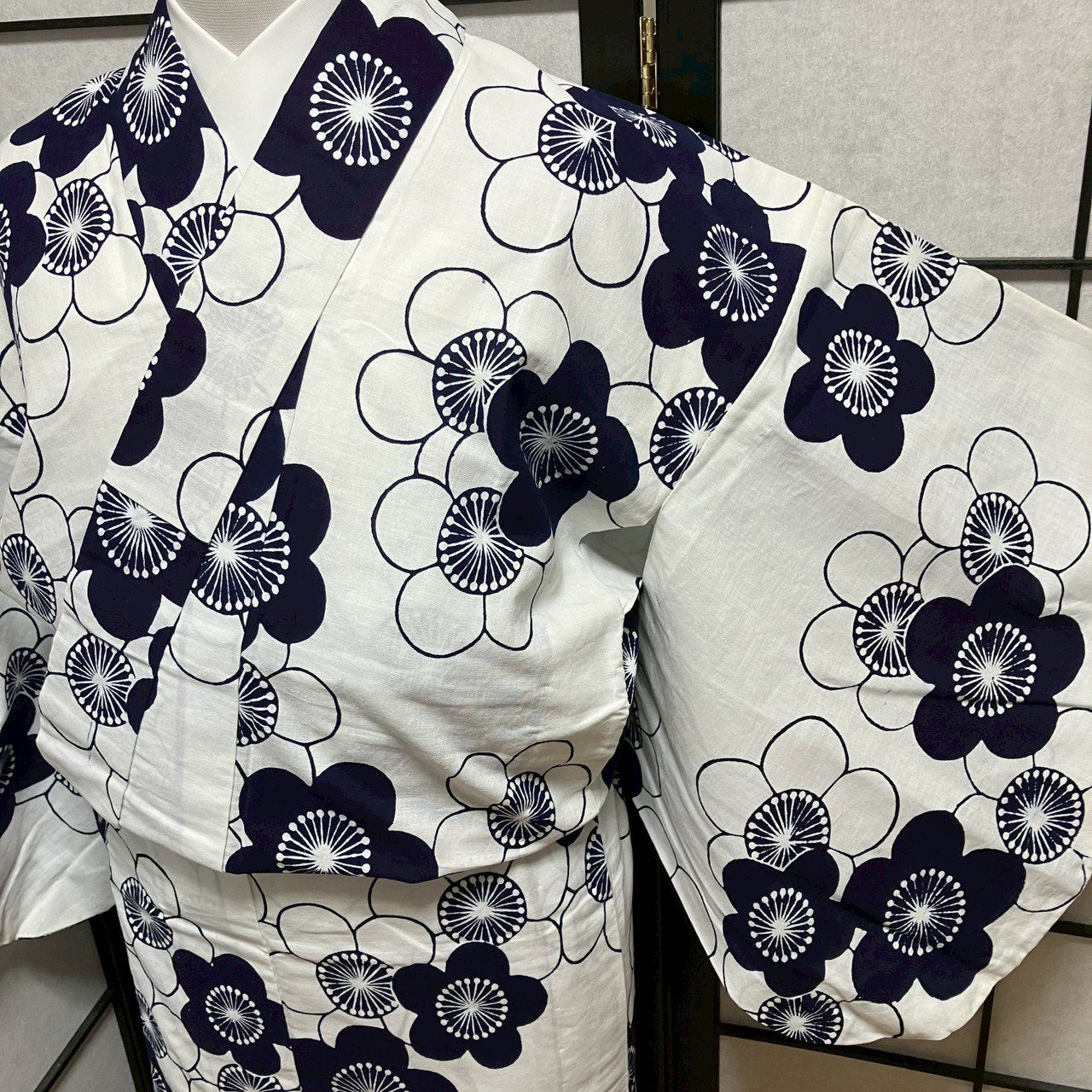 ［9434］浴衣 梅鉢文様 白 ゆかた レディース リメイク 綿