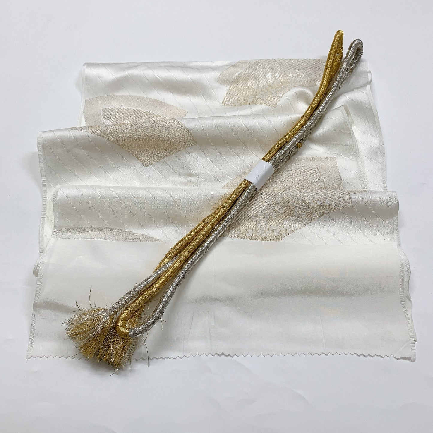 ［8650］帯締め 帯揚げ セット 扇面花吉祥文様 金銀糸 正絹 着物 帯絞め