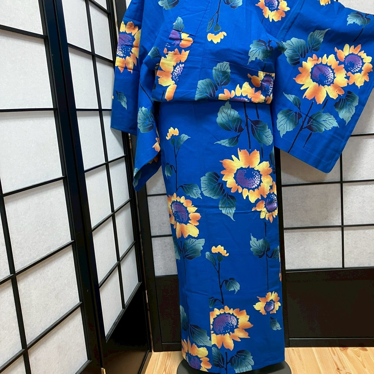 ［9138］浴衣 向日葵文様 ひまわり ゆかた レディース リメイク 綿