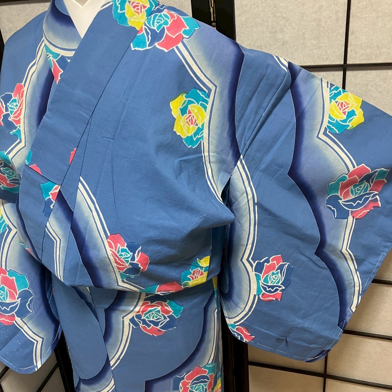 ［9122］浴衣 薔薇文様 ぼかし ゆかた レディース 綿 リメイク
