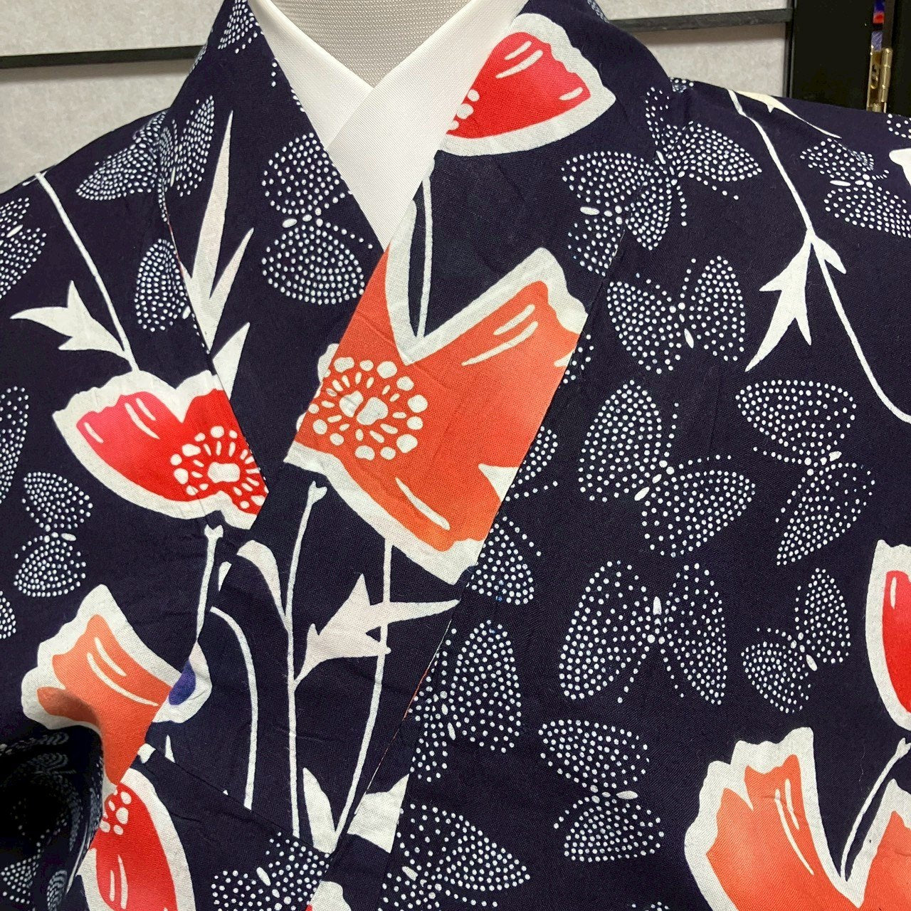 ［9464］浴衣 美品 草花舞鶴文様 ゆかた レディース リメイク 綿