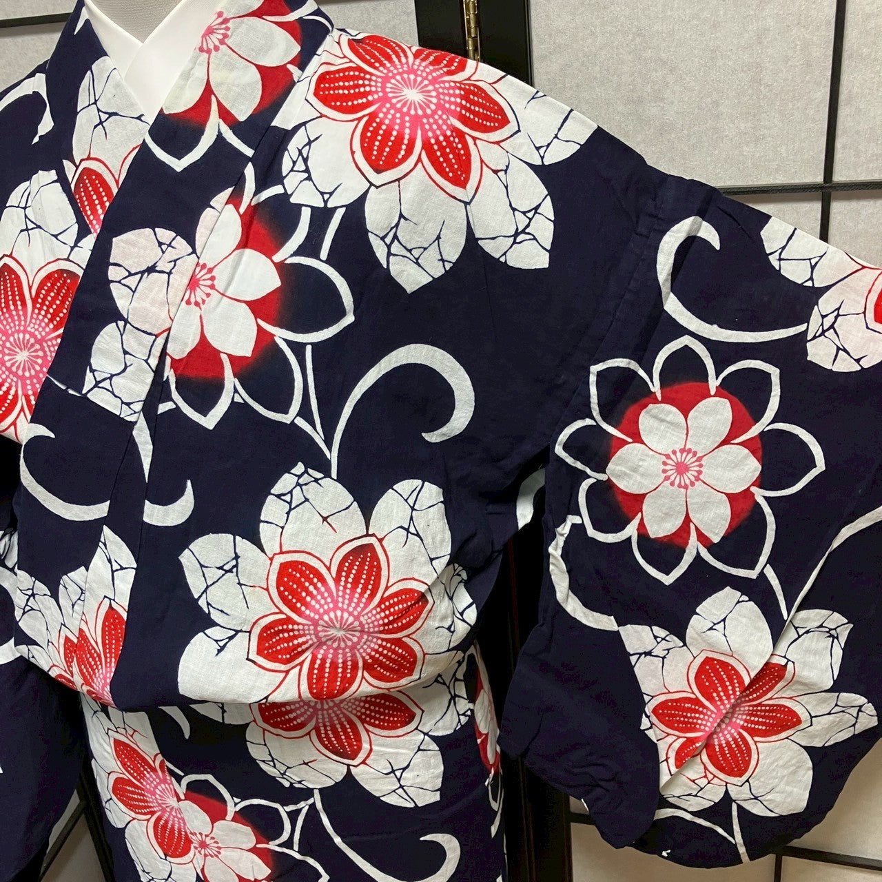 ［8792］浴衣 草花文様 綿 ゆかた レディース リメイク