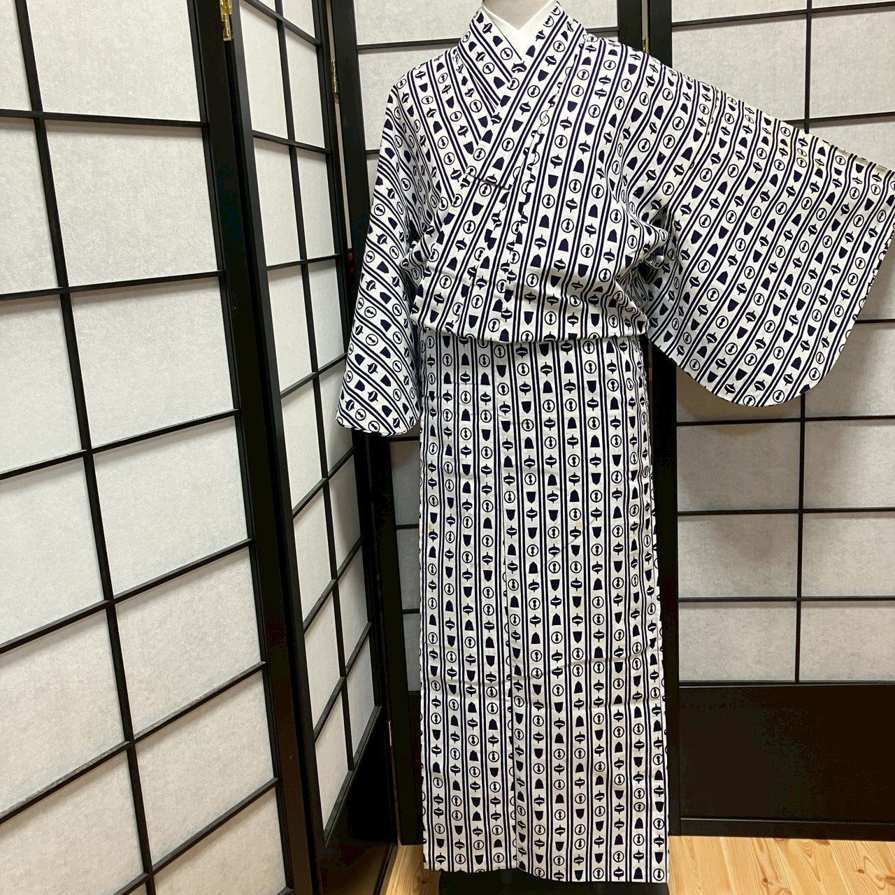 ［9481］浴衣 縞帳古典文様 ゆかた レディース リメイク 綿