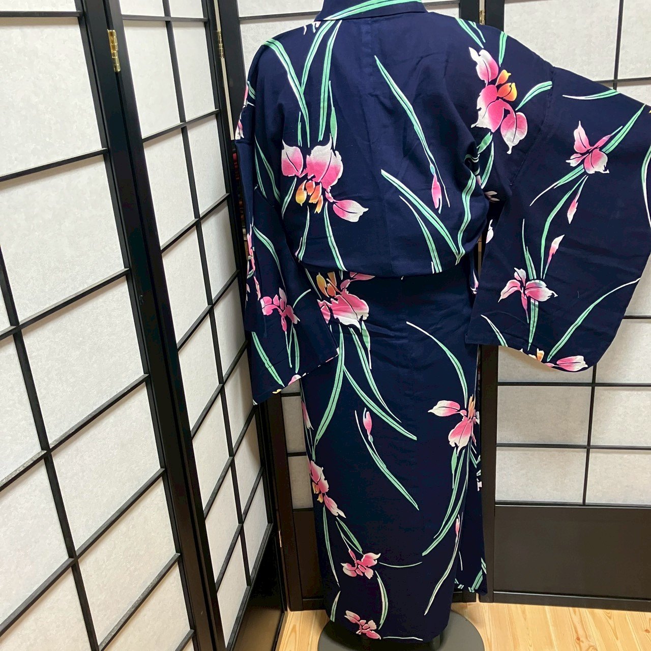 ［9463］浴衣 美品 菖蒲文様 ゆかた レディース 綿 リメイク
