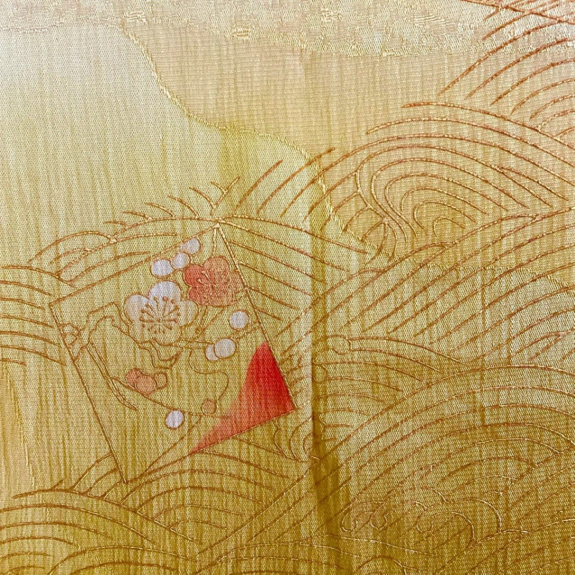 ［8504］帯締め 帯揚げ セット 松舞蝶立波色紙文様 金彩 正絹 着物 帯絞め