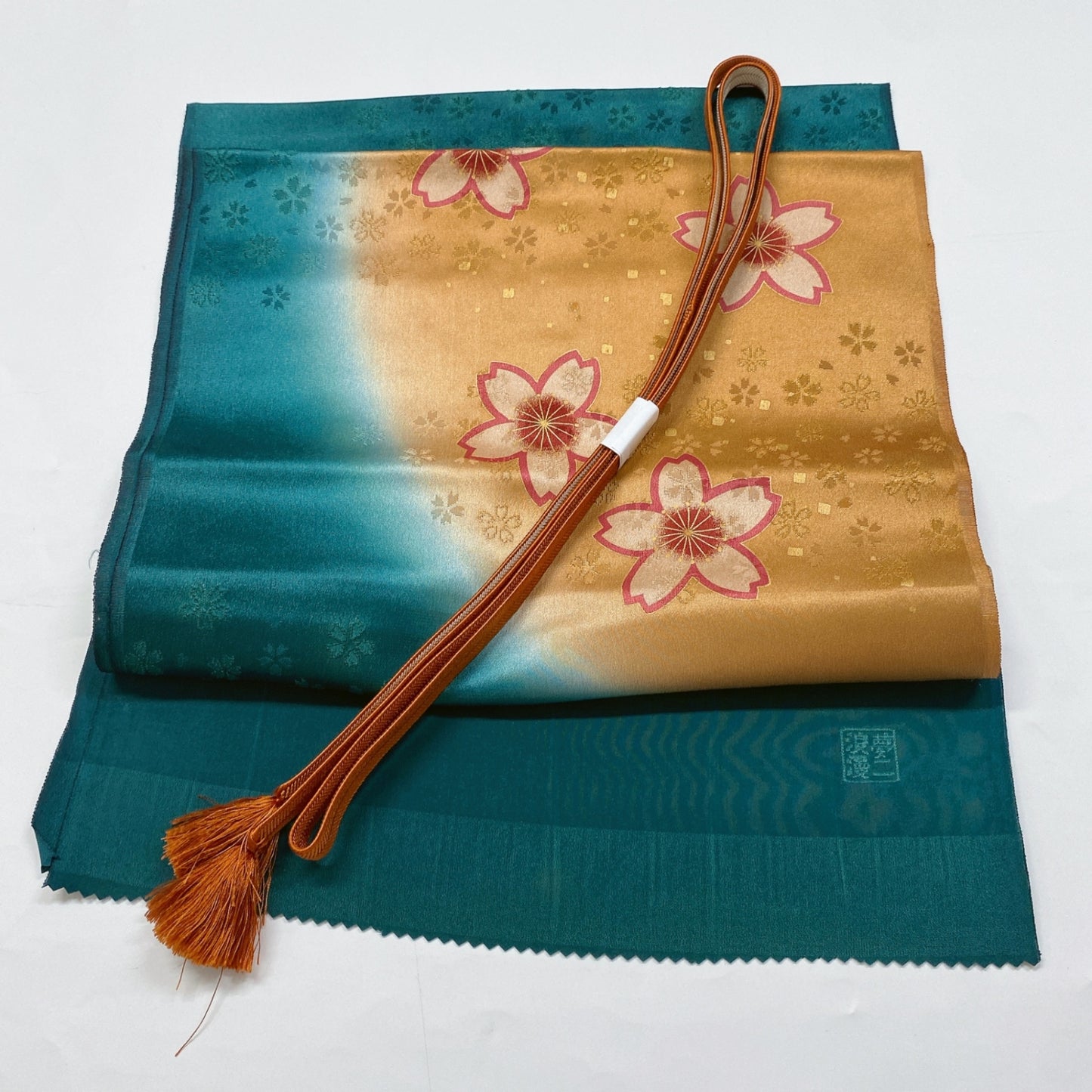 ［8610］帯締め 帯揚げ セット 草花散らし ぼかし 正絹 着物 帯絞め