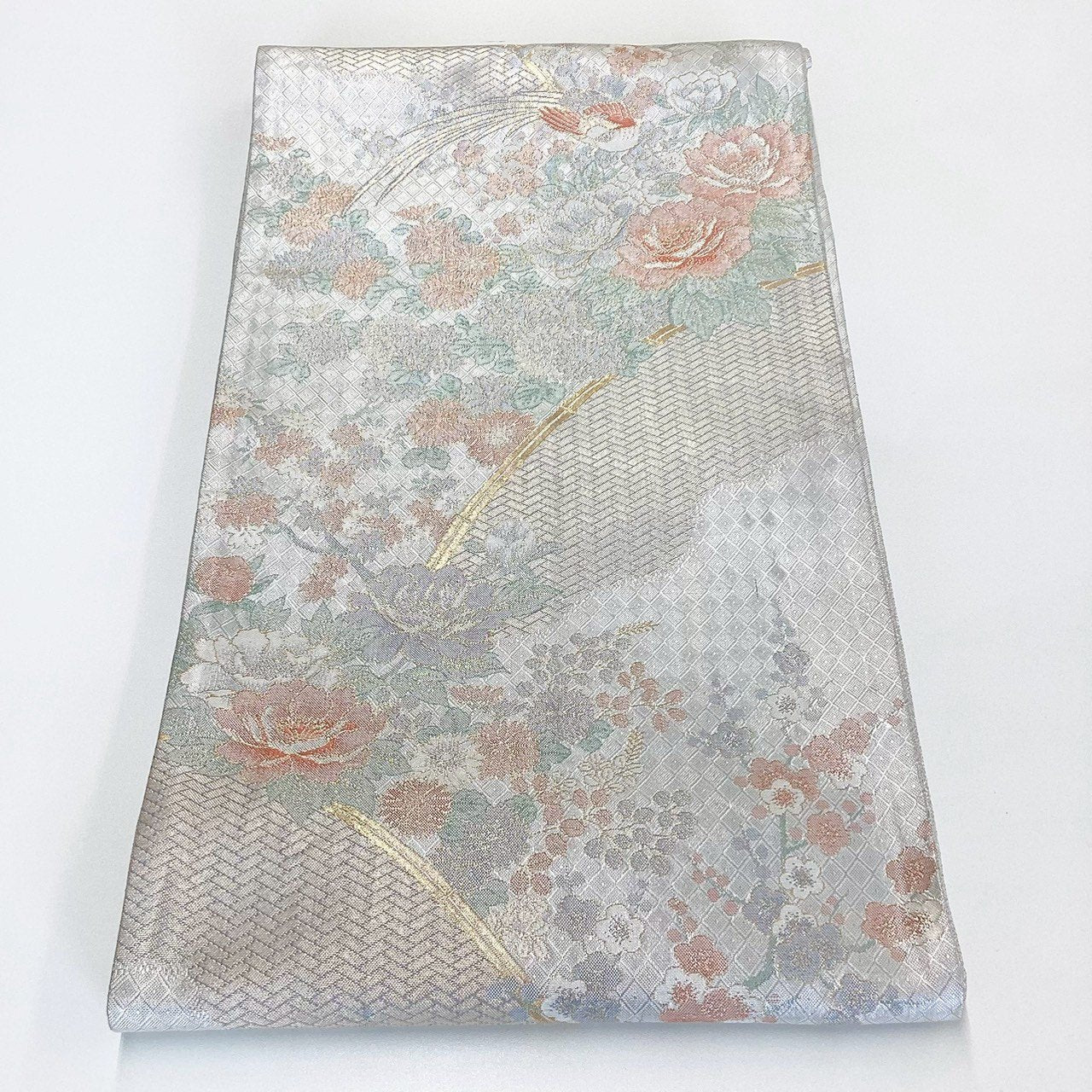 ［8828］袋帯 枝草花文様 金銀彩 六通 正絹 着物 フォーマル