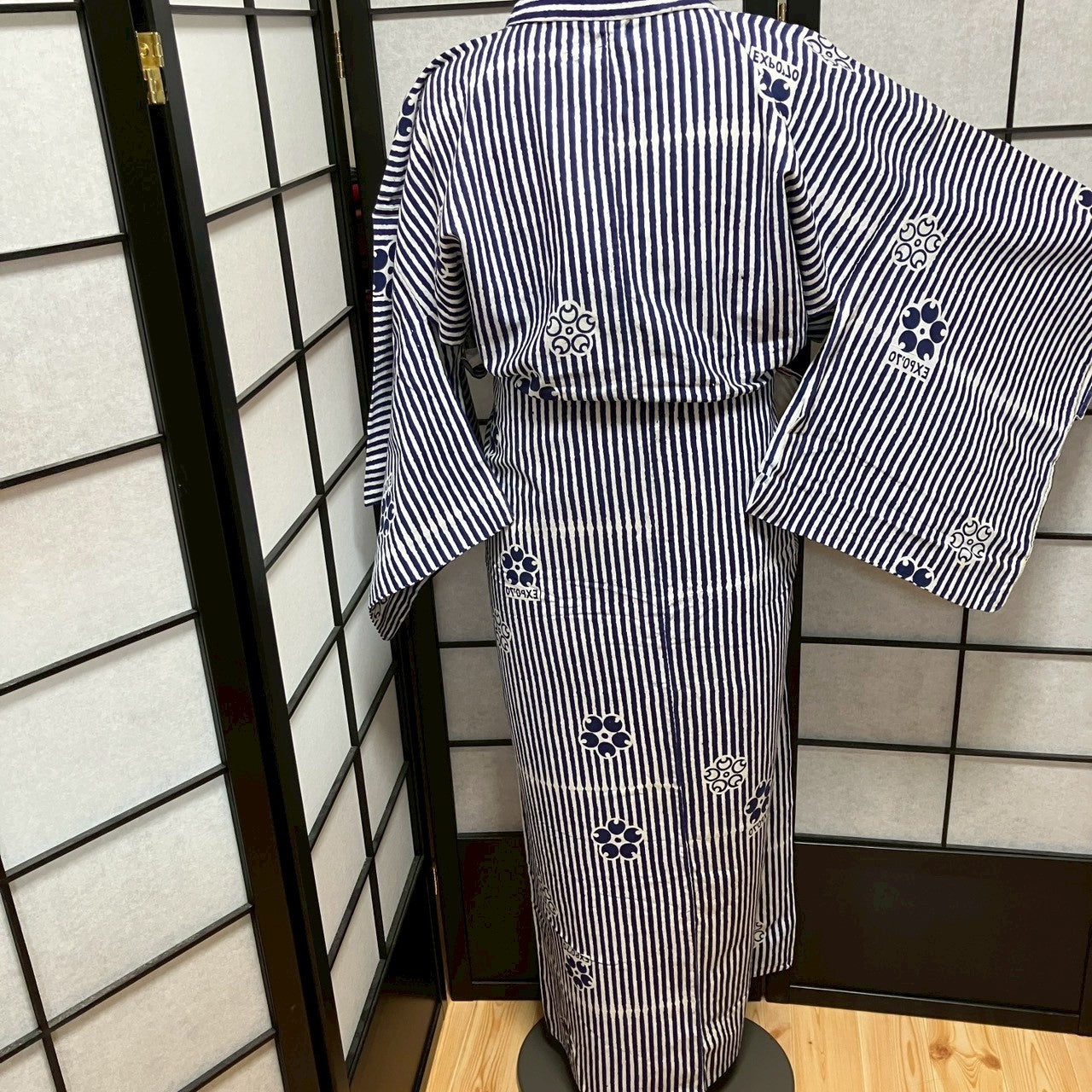 ［9063］浴衣 EXPO'70 縞帳 綿 ゆかた レディース リメイク