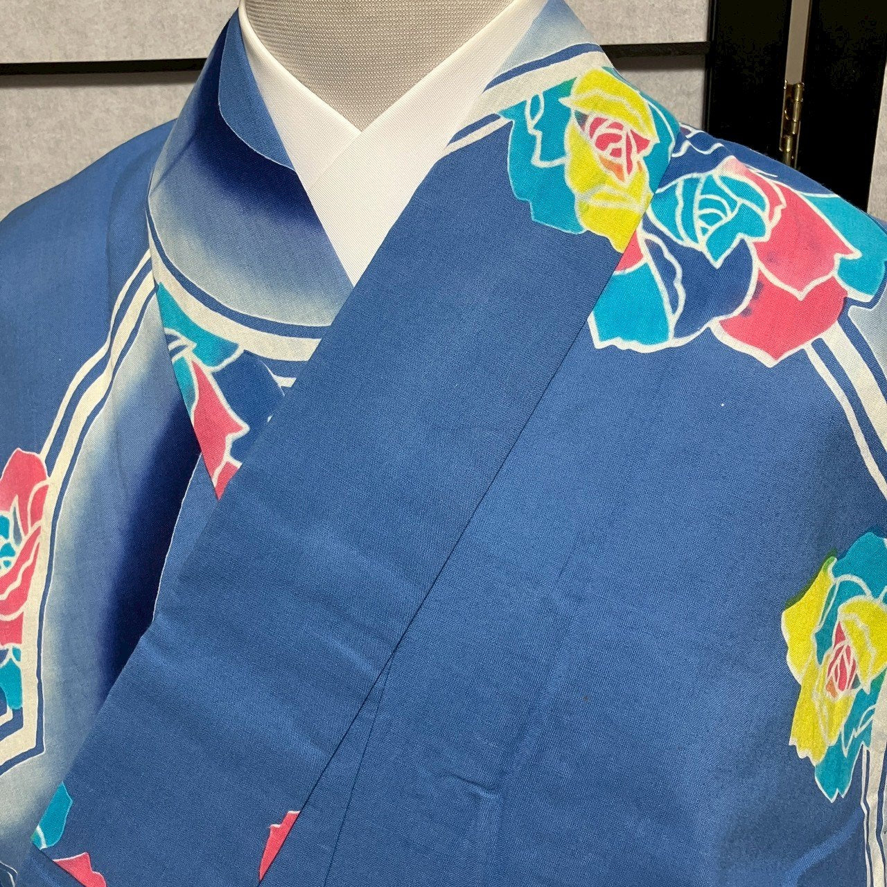 ［9122］浴衣 薔薇文様 ぼかし ゆかた レディース 綿 リメイク