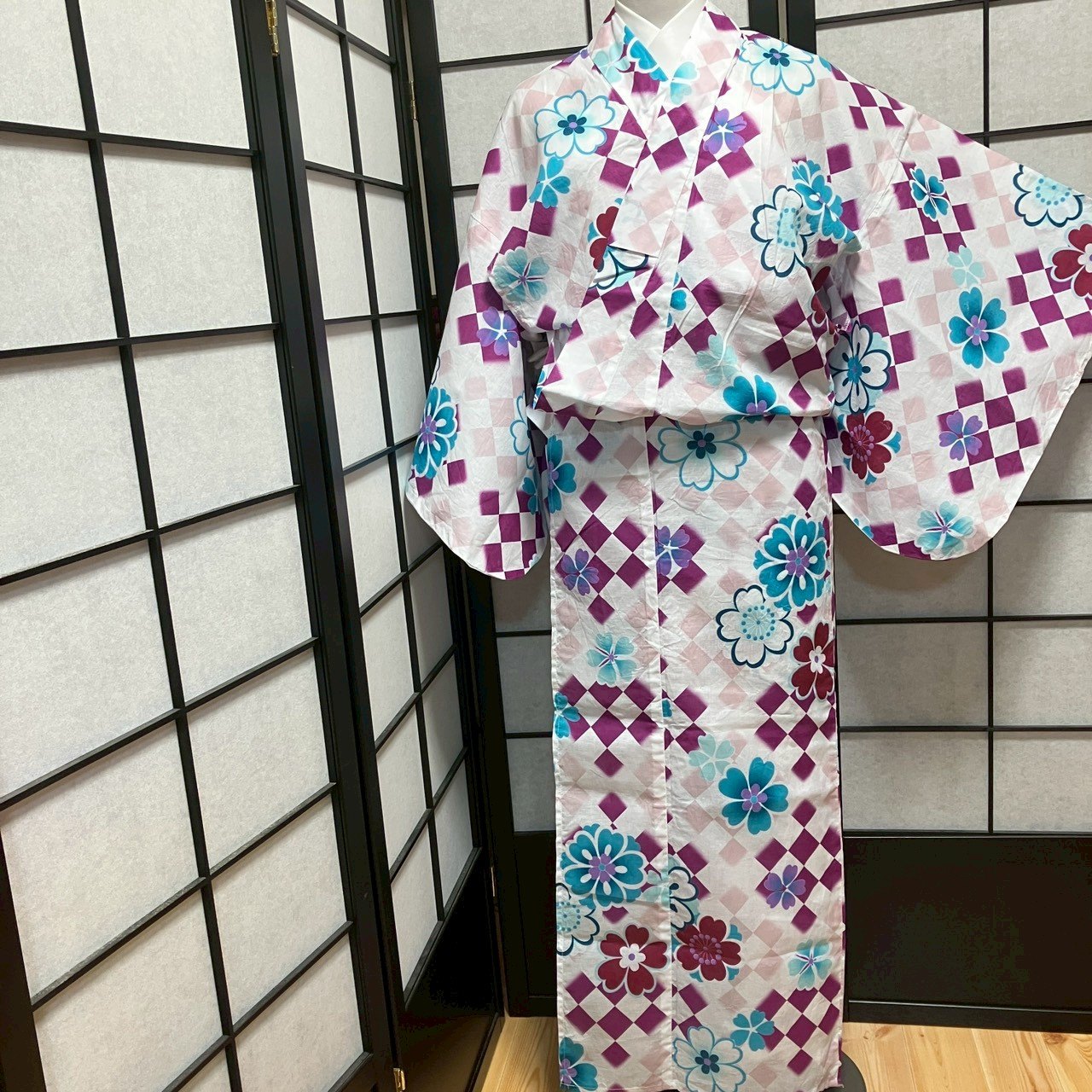 ［9131］浴衣 美品 草花吉祥文様 ゆかた 綿 レディース リメイク