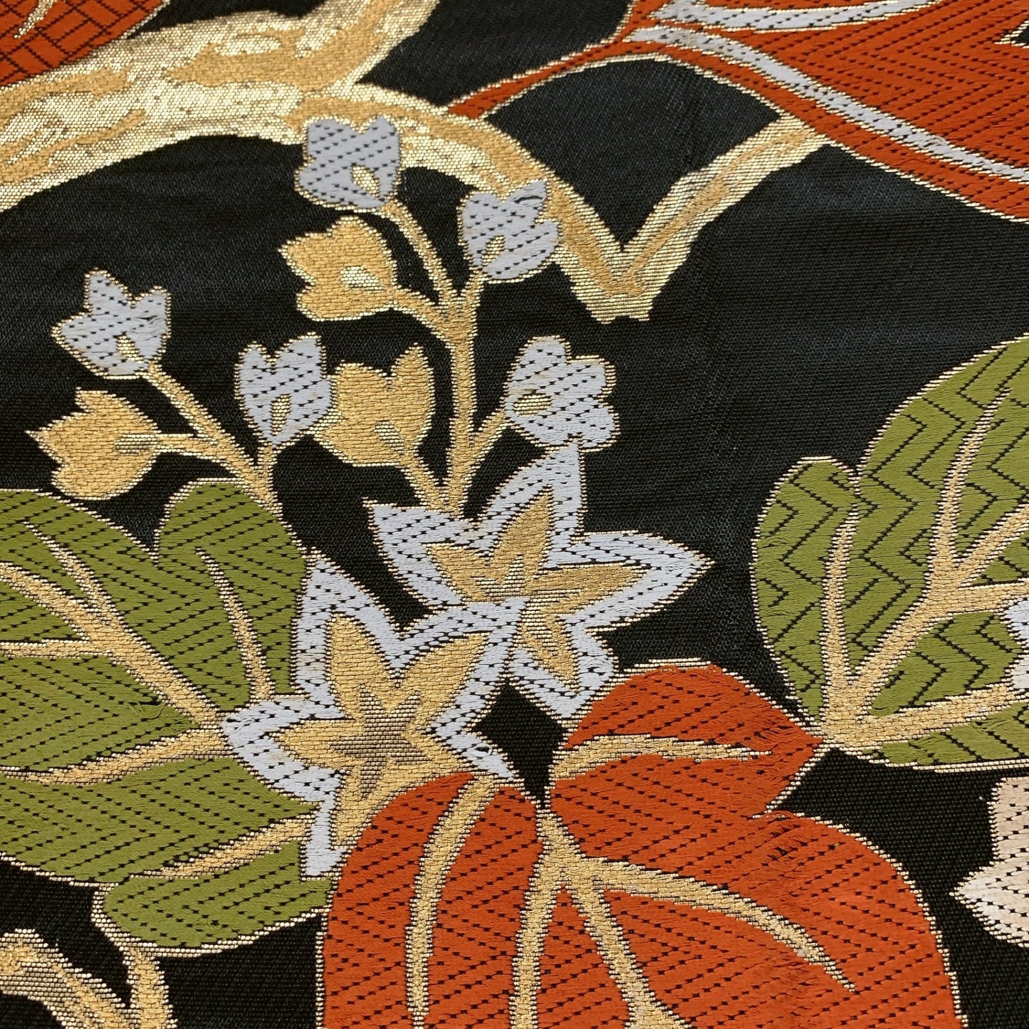 9010# Japanese Vintage Fukuro Obi Belt Kimono Fabric Silk Traditional Black