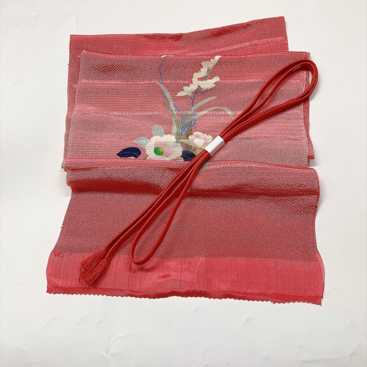 ［9798］帯締め 帯揚げ セット 草花舞蝶文様 縮緬 正絹 着物 帯絞め