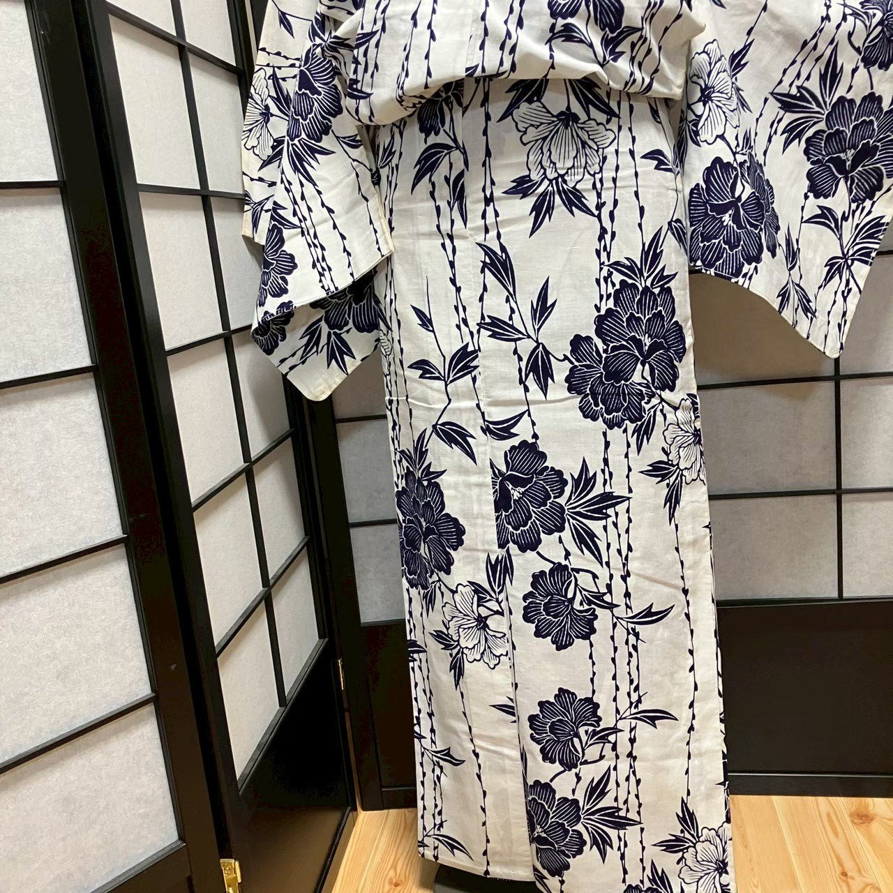 ［9078］浴衣 枝花文様 ゆかた レディース リメイク 綿