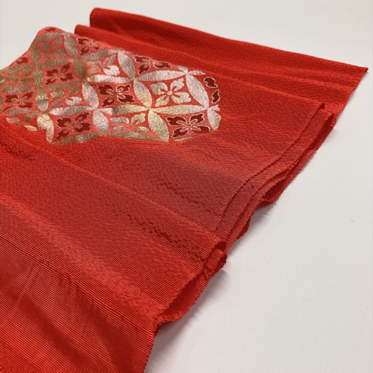 ［9801］帯締め 帯揚げ セット 花菱七宝文様 金銀彩 縮緬 正絹 着物 帯絞め