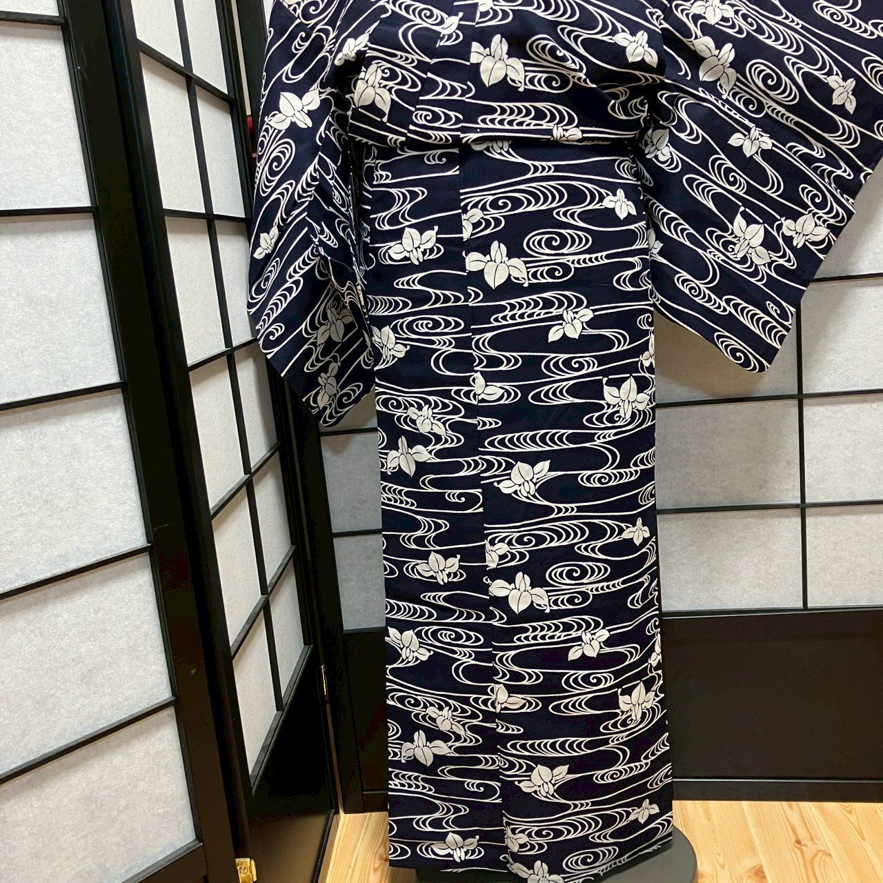 ［8776］浴衣 菖蒲流水文様 綿 ゆかた レディース リメイク