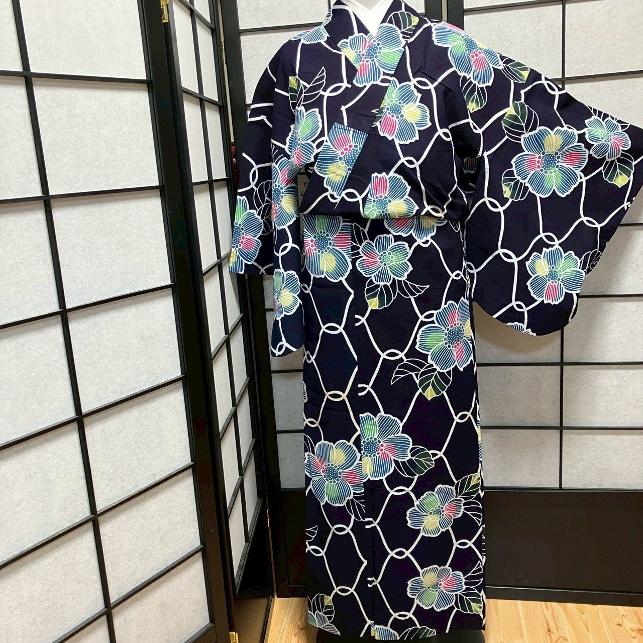 ［8790］浴衣 草花文様 ぼかし 綿 レディース ゆかた リメイク