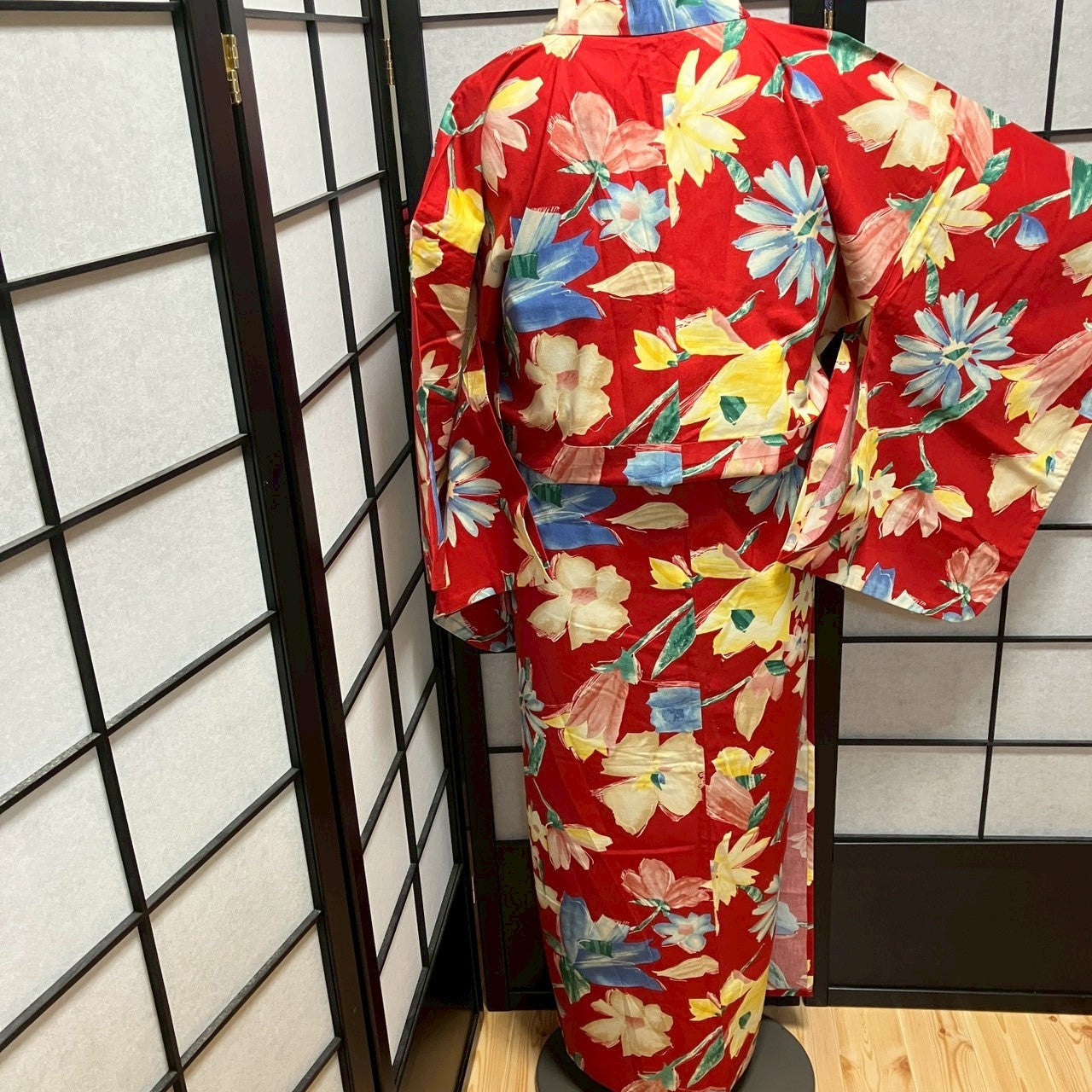 ［9426］浴衣 美品 洋花文様 ゆかた レディース 綿 リメイク