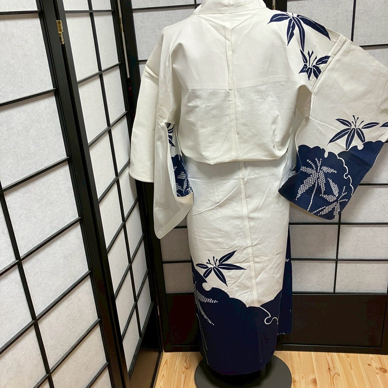 ［9444］浴衣 笹竹雪輪文様 ゆかた リメイク レディース 綿