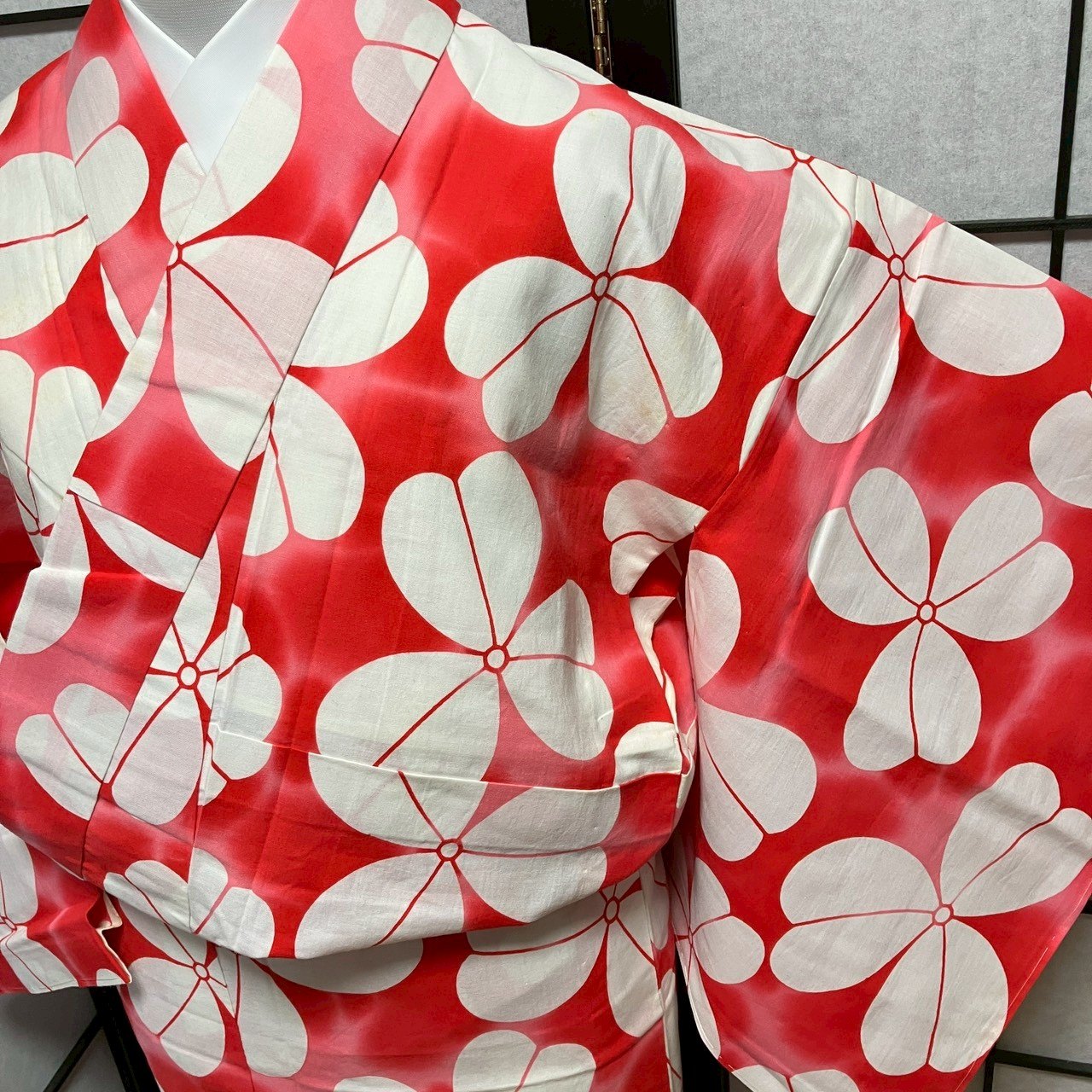 ［9098］浴衣 花文様 綿 レディース ゆかた リメイク