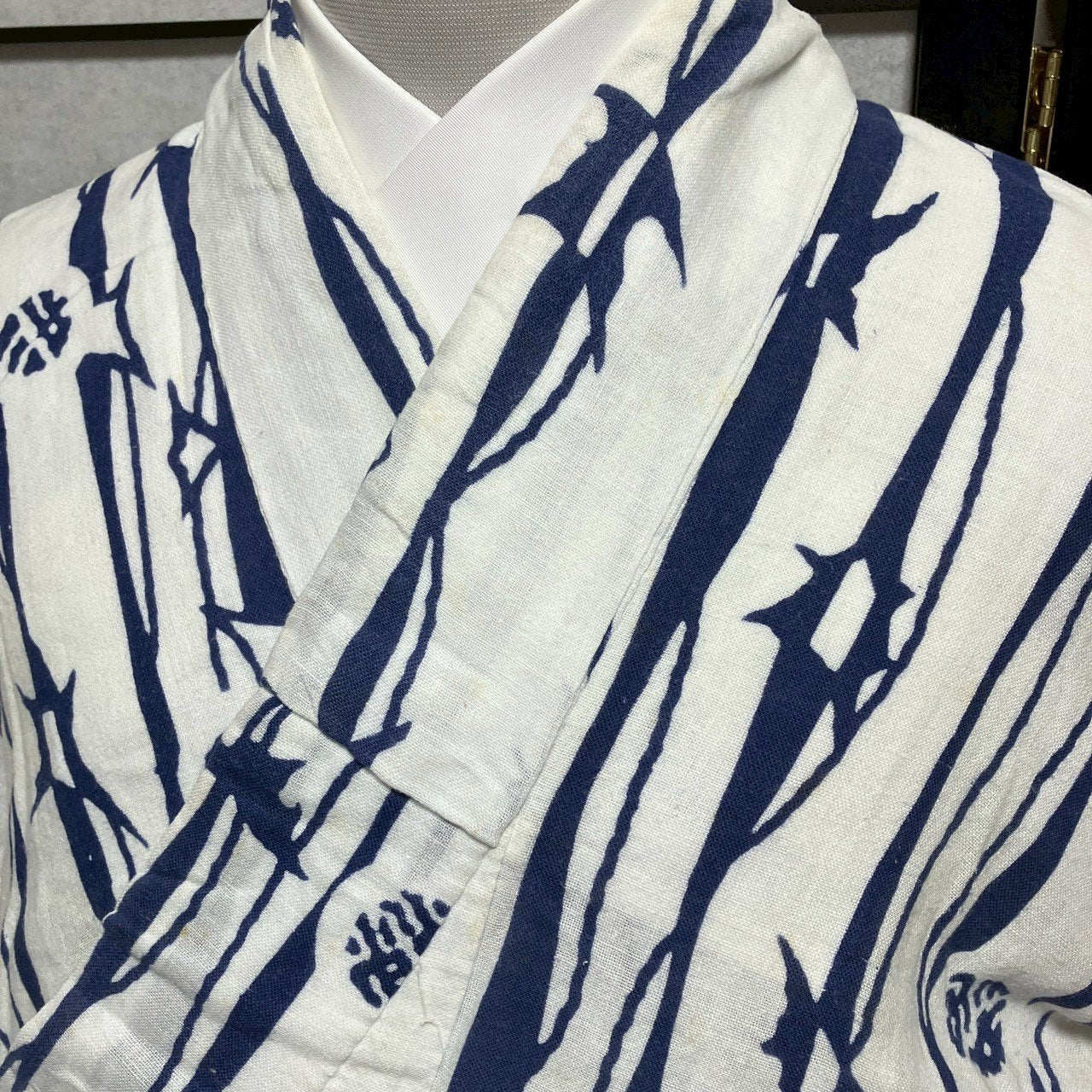 ［9125］浴衣 樹木文様 ゆかた レディース 綿 リメイク 白