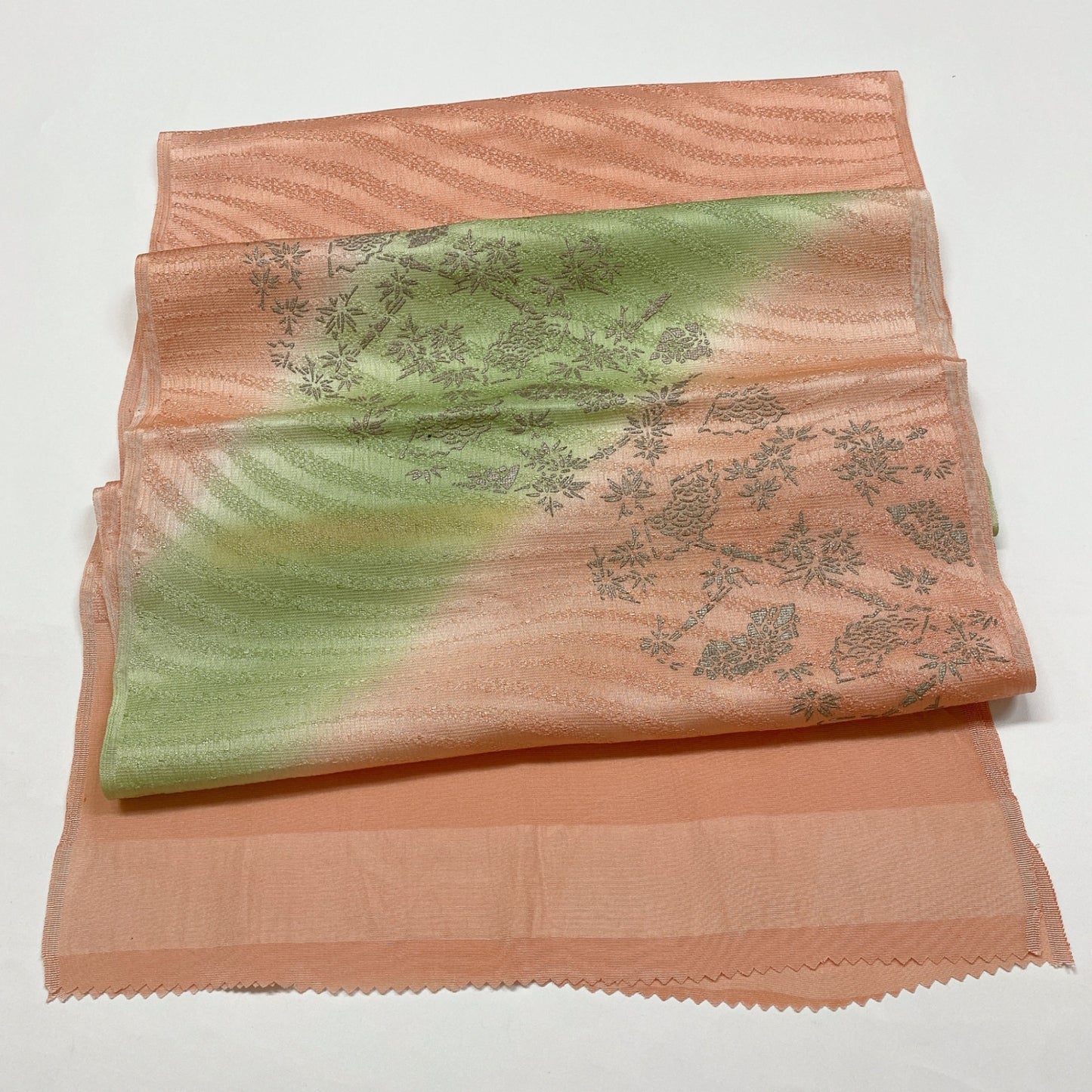 ［8595］帯締め 帯揚げ セット 草花吉祥文様 銀彩 ぼかし 正絹 着物 帯絞め