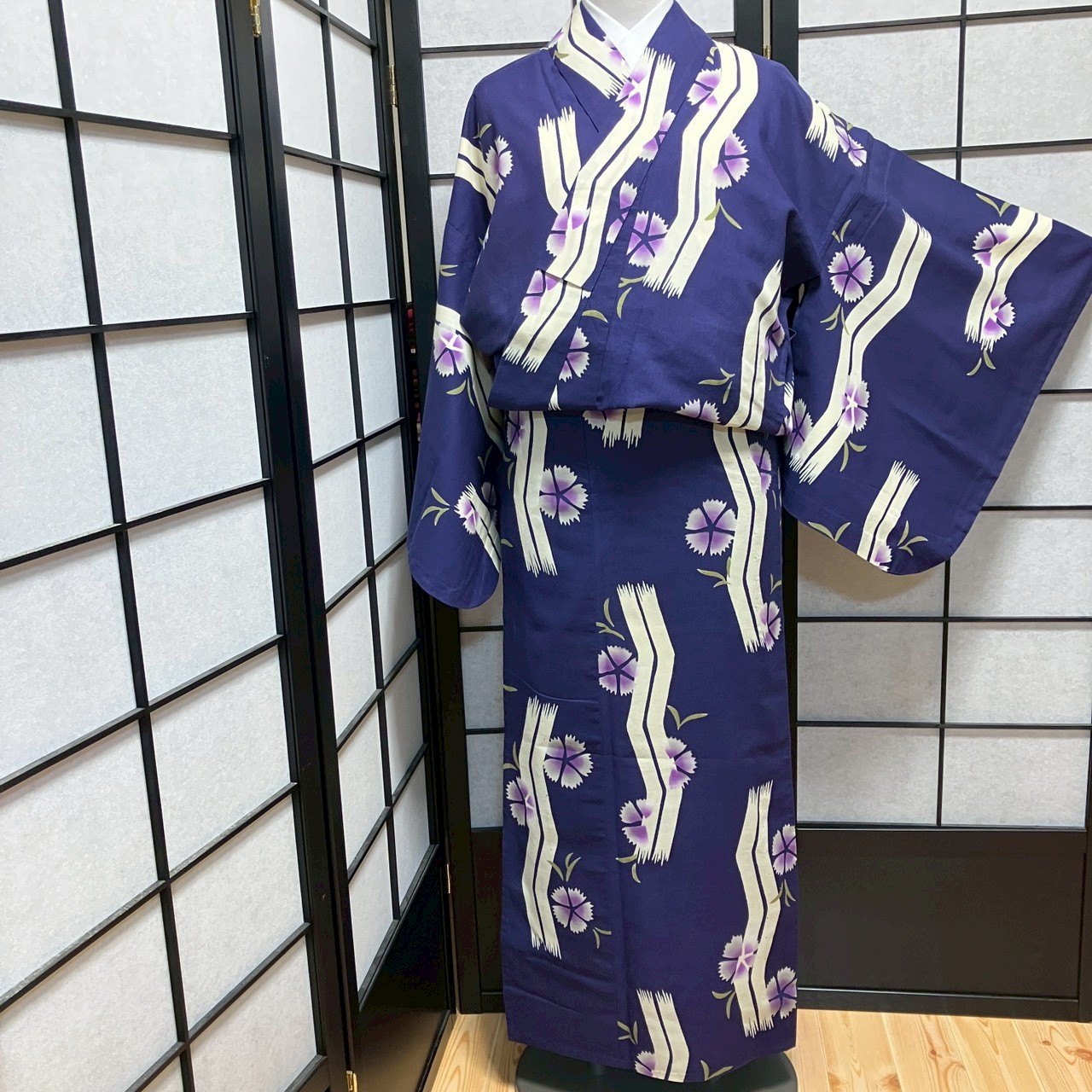 ［9456］浴衣 草花文様 ゆかた レディース 綿 リメイク