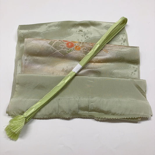 ［9812］帯締め 帯揚げ セット 扇面草花文様 ぼかし 刺繍 正絹 着物 帯絞め