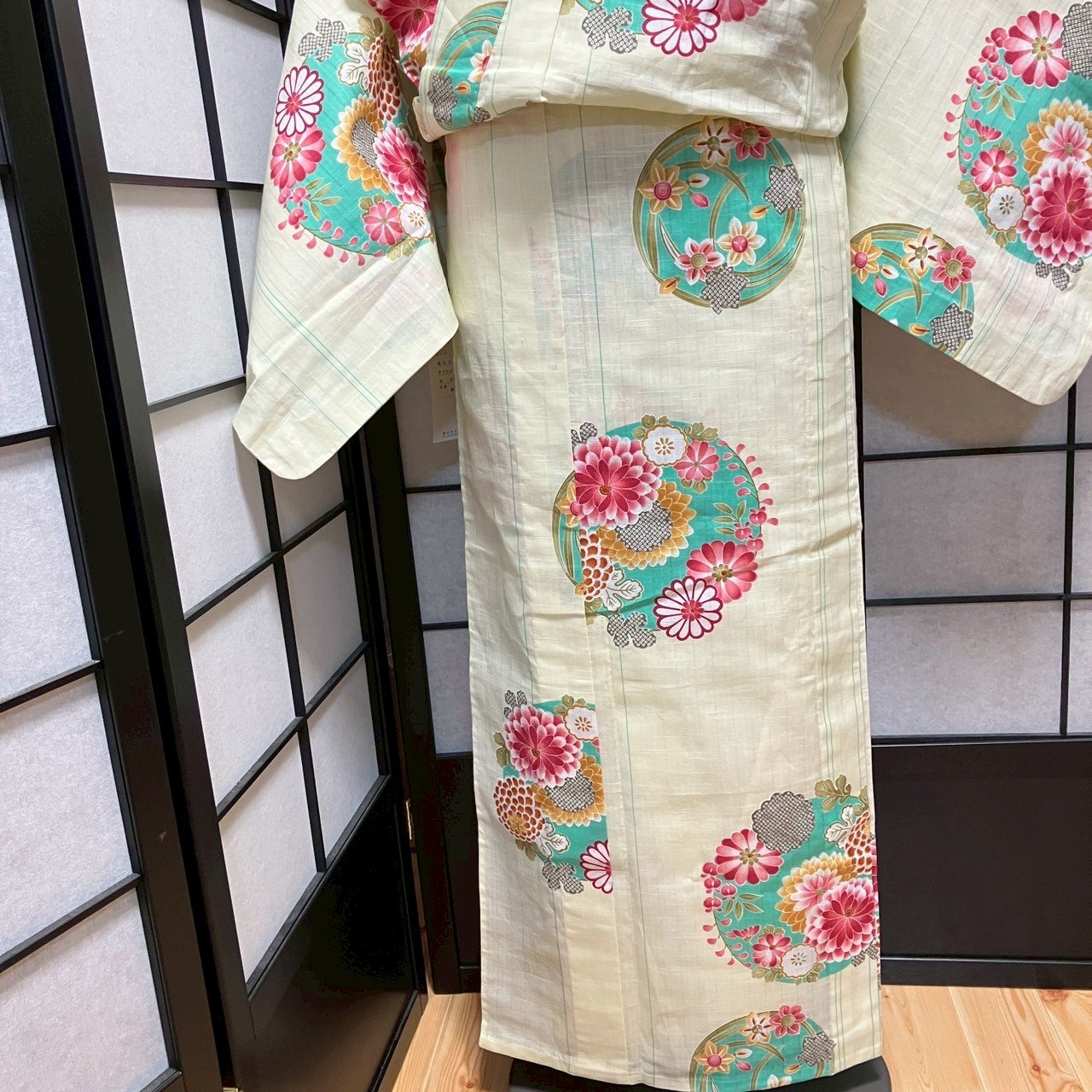 ［9145］浴衣 未使用 花丸文様 ゆかた レディース リメイク 綿