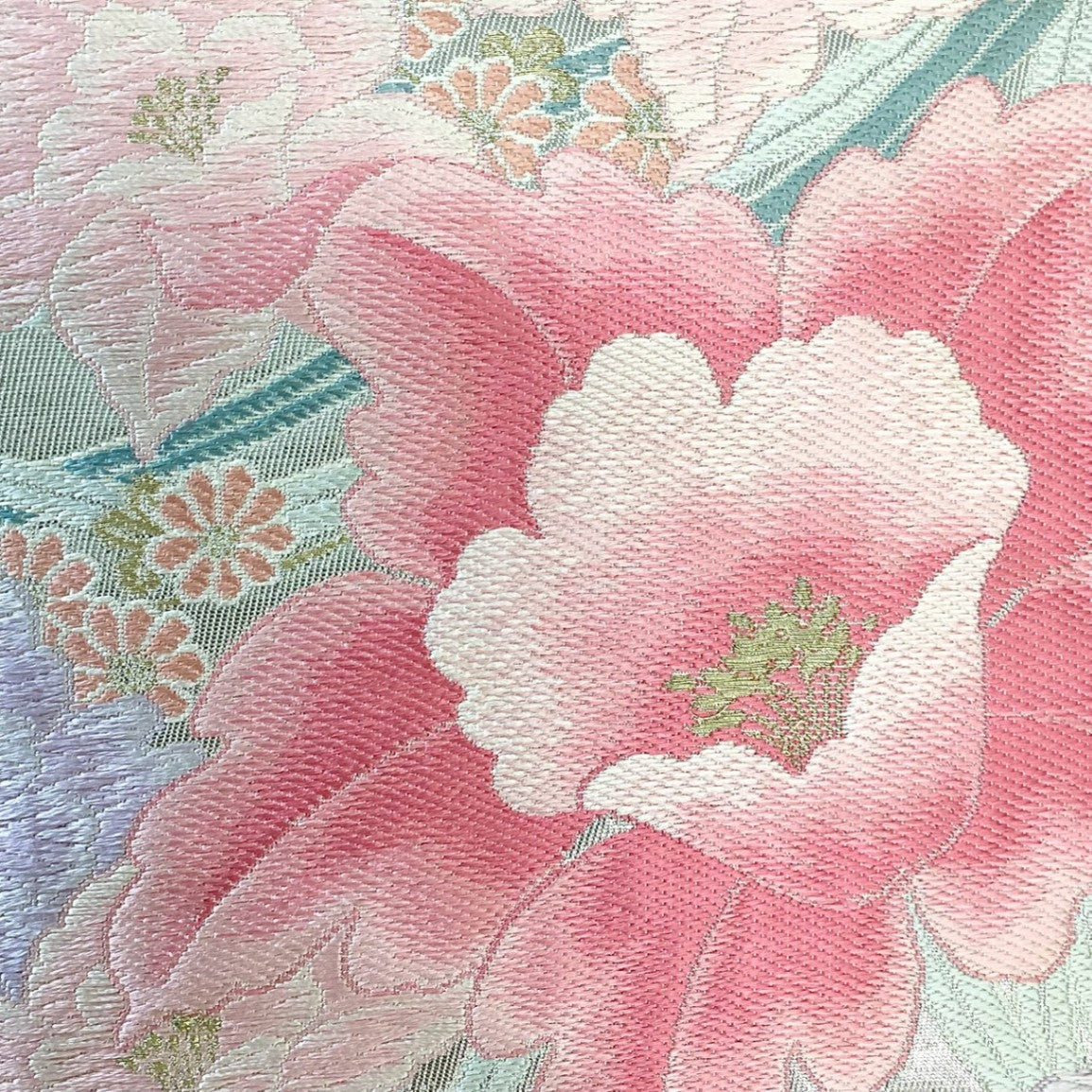 ［8877］袋帯 草花文様 刺繍 銀糸 六通 正絹 着物 フォーマル