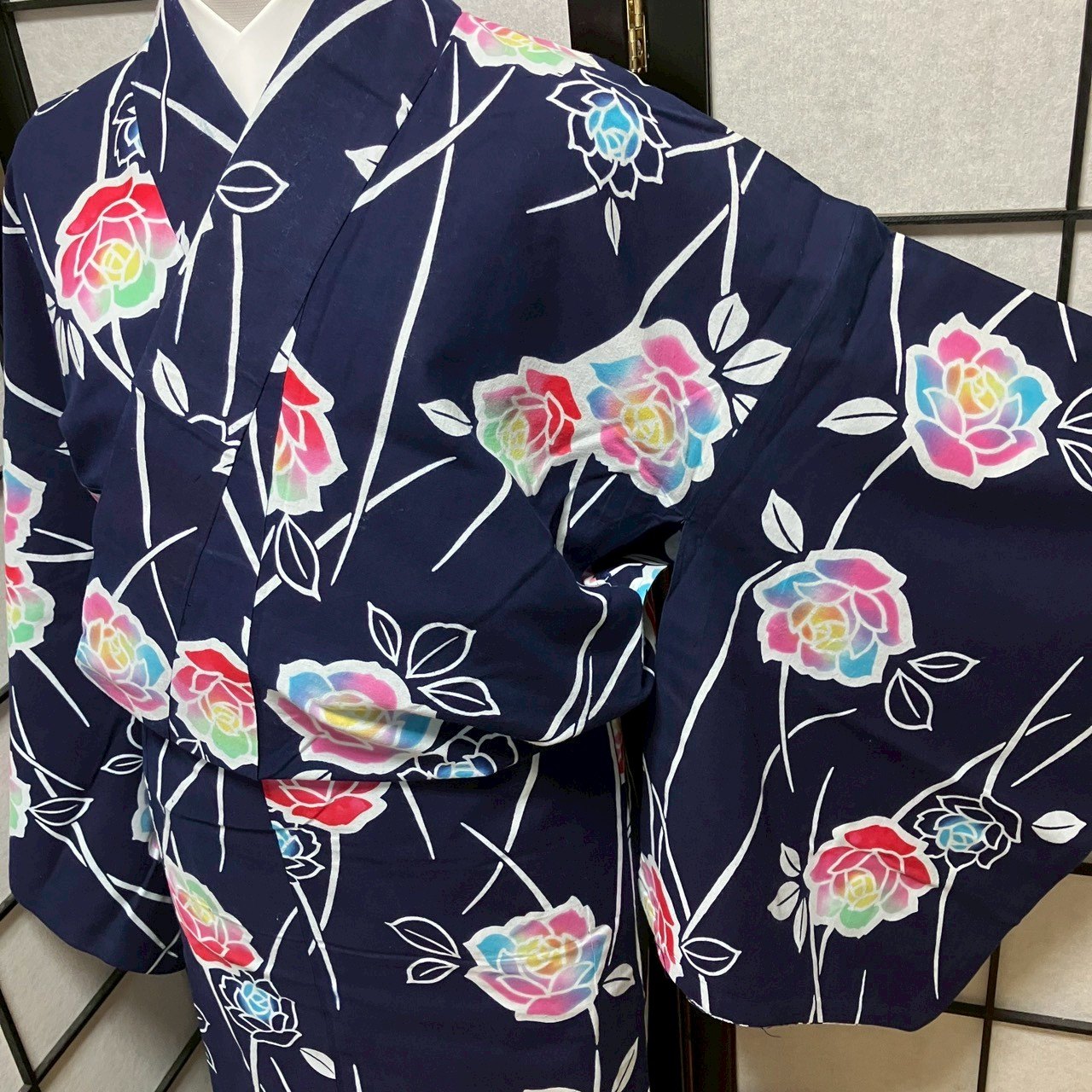 ［9496］浴衣 枝花文様 ぼかし ゆかた レディース 綿 リメイク