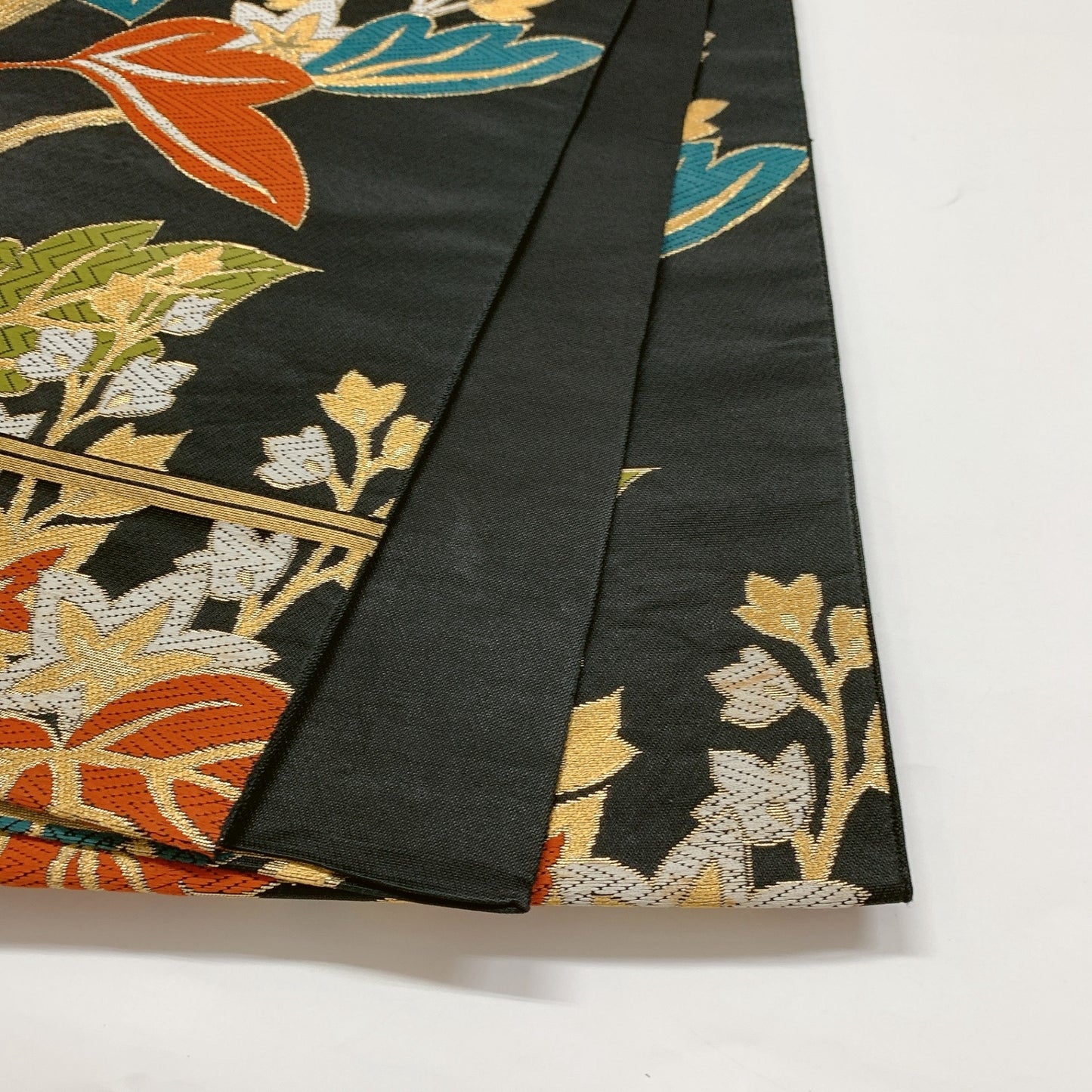 9010# Japanese Vintage Fukuro Obi Belt Kimono Fabric Silk Traditional Black