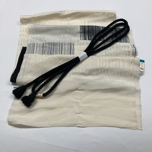 ［9827］帯締め 帯揚げ セット 市松模様 白 黒 逸品 正絹 着物 帯絞め